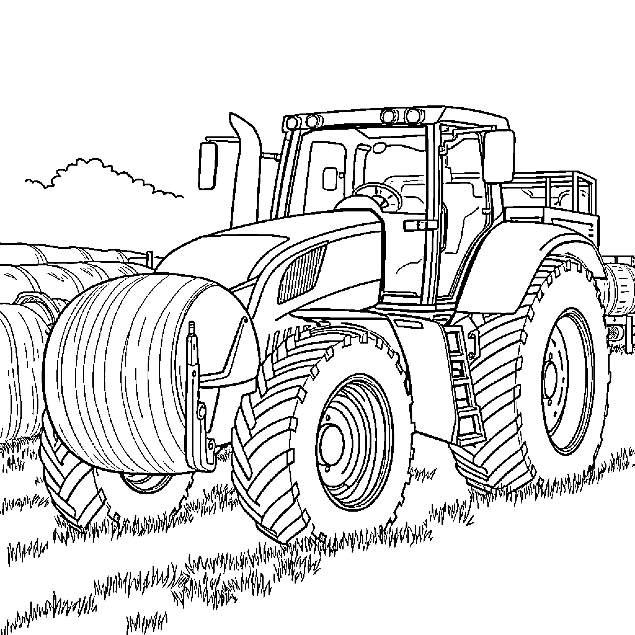 Tractor harvesting crops in the field Coloring Page (free black-and-white line drawing printable PDF for all, from beginners to advanced learners, including children, teens, adults, and seniors)