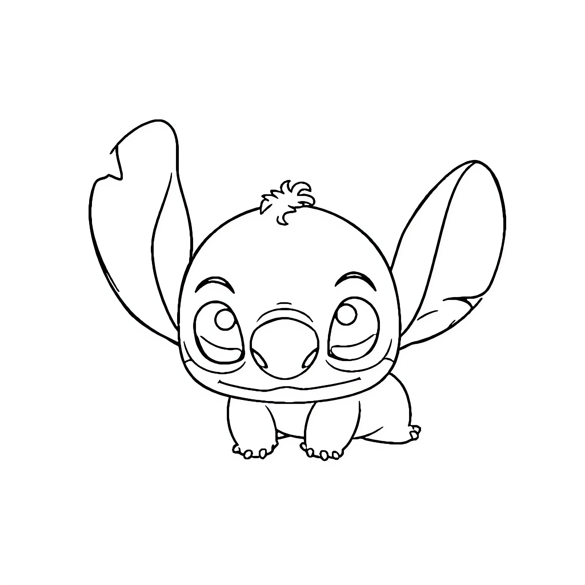 Stitch sitting and smiling Coloring Page (free black-and-white line drawing printable PDF for all, from beginners to advanced learners, including children, teens, adults, and seniors)