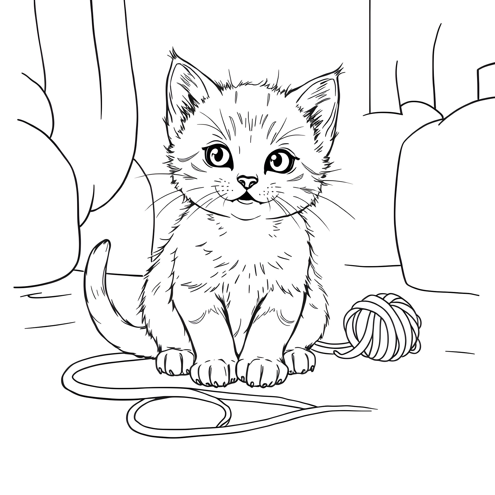 Cat exploring new surroundings with curiosity Coloring Page (free black-and-white line drawing printable PDF for all, from beginners to advanced learners, including children, teens, adults, and seniors)