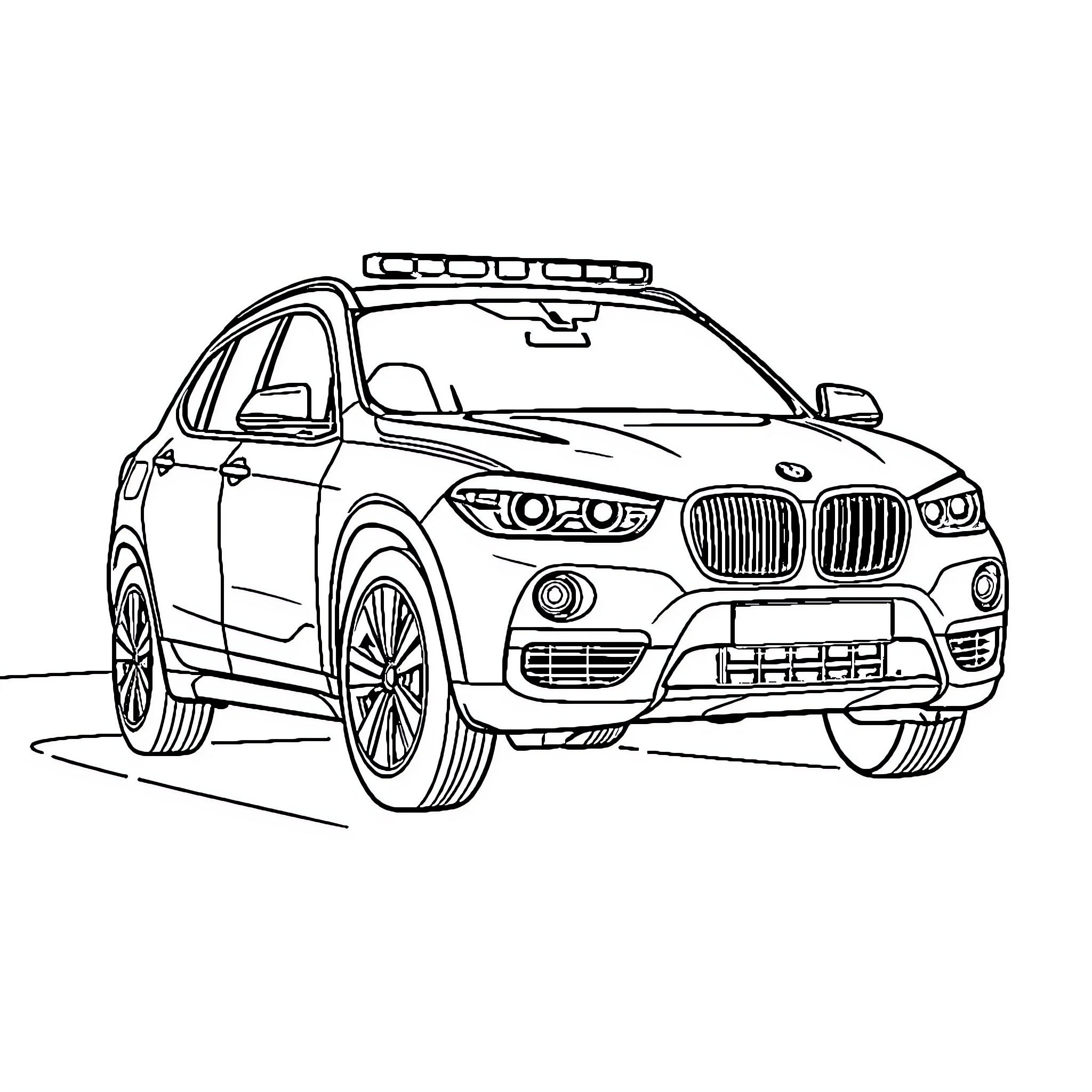 Car with emergency lights on the road Coloring Page (free black-and-white line drawing printable PDF for all, from beginners to advanced learners, including children, teens, adults, and seniors)