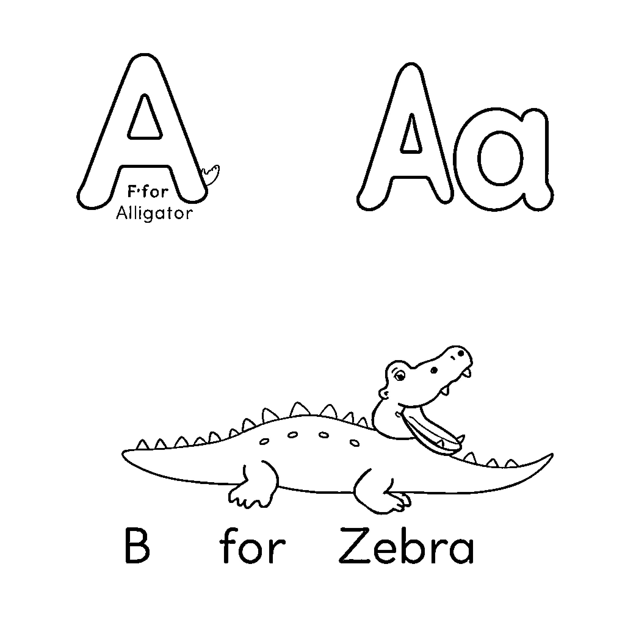 Alphabet Letters and Animals Illustration Coloring Page (free black-and-white line drawing printable PDF for all, from beginners to advanced learners, including children, teens, adults, and seniors)