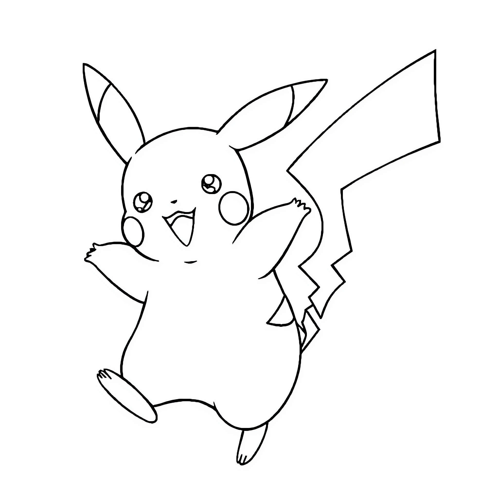 Pikachu happily running and jumping Coloring Page (free black-and-white line drawing printable PDF for all, from beginners to advanced learners, including children, teens, adults, and seniors)