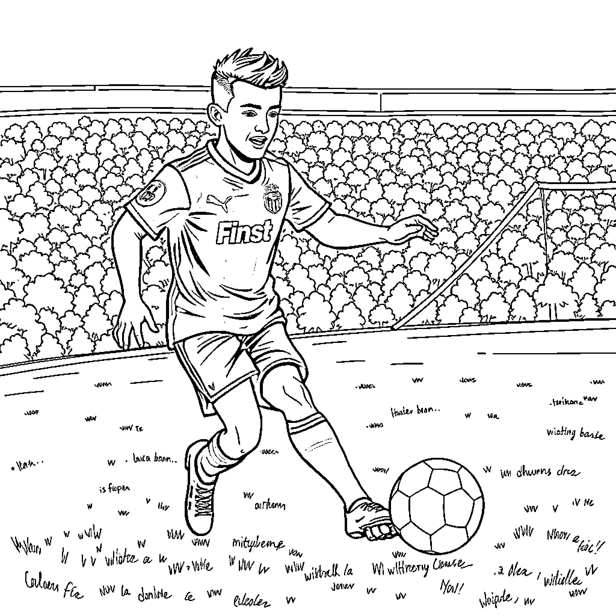 Bluey Playing Soccer on the Pitch Coloring Page (free black-and-white line drawing printable PDF for all, from beginners to advanced learners, including children, teens, adults, and seniors)
