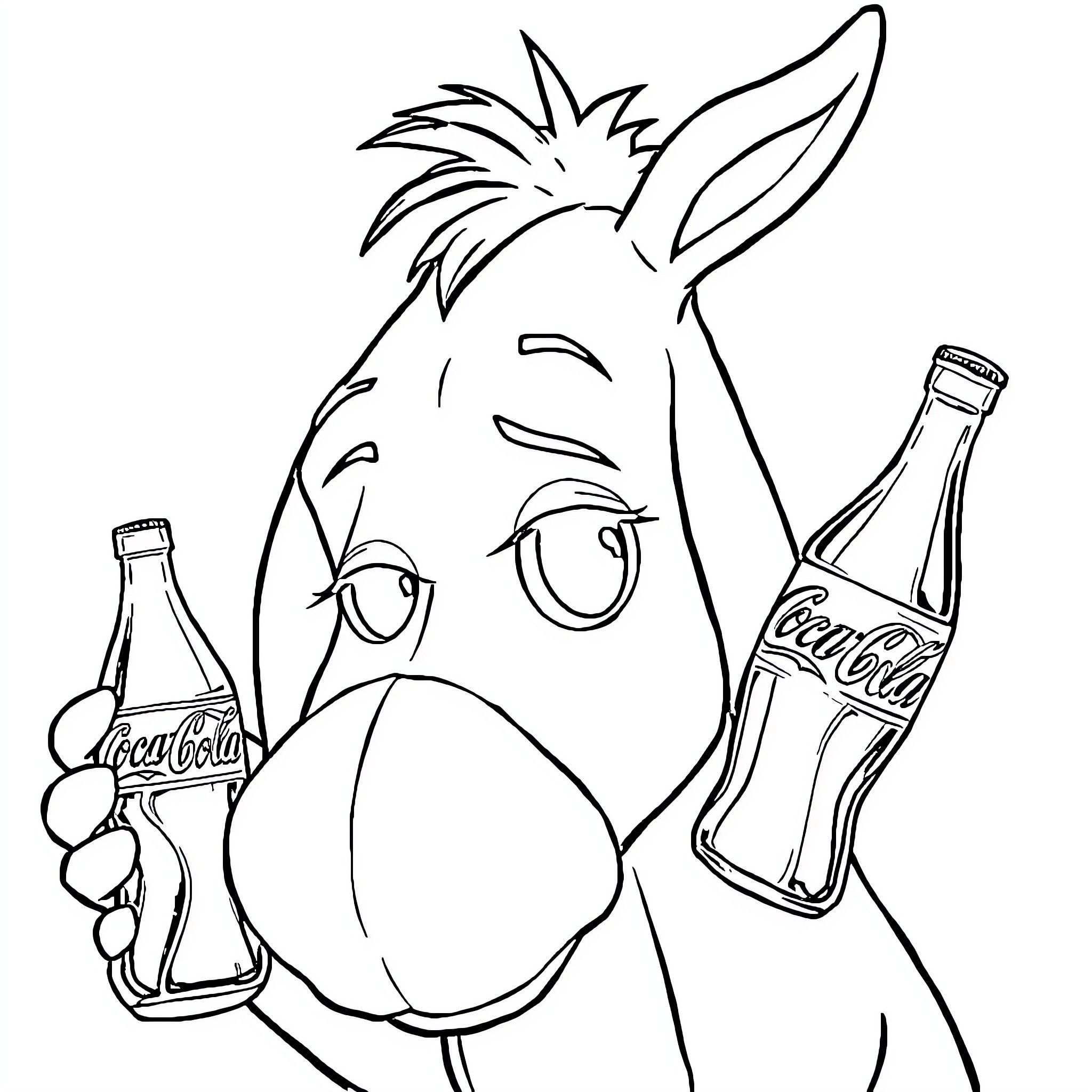 Eeyore enjoying a refreshing beverage Coloring Page (free black-and-white line drawing printable PDF for all, from beginners to advanced learners, including children, teens, adults, and seniors)
