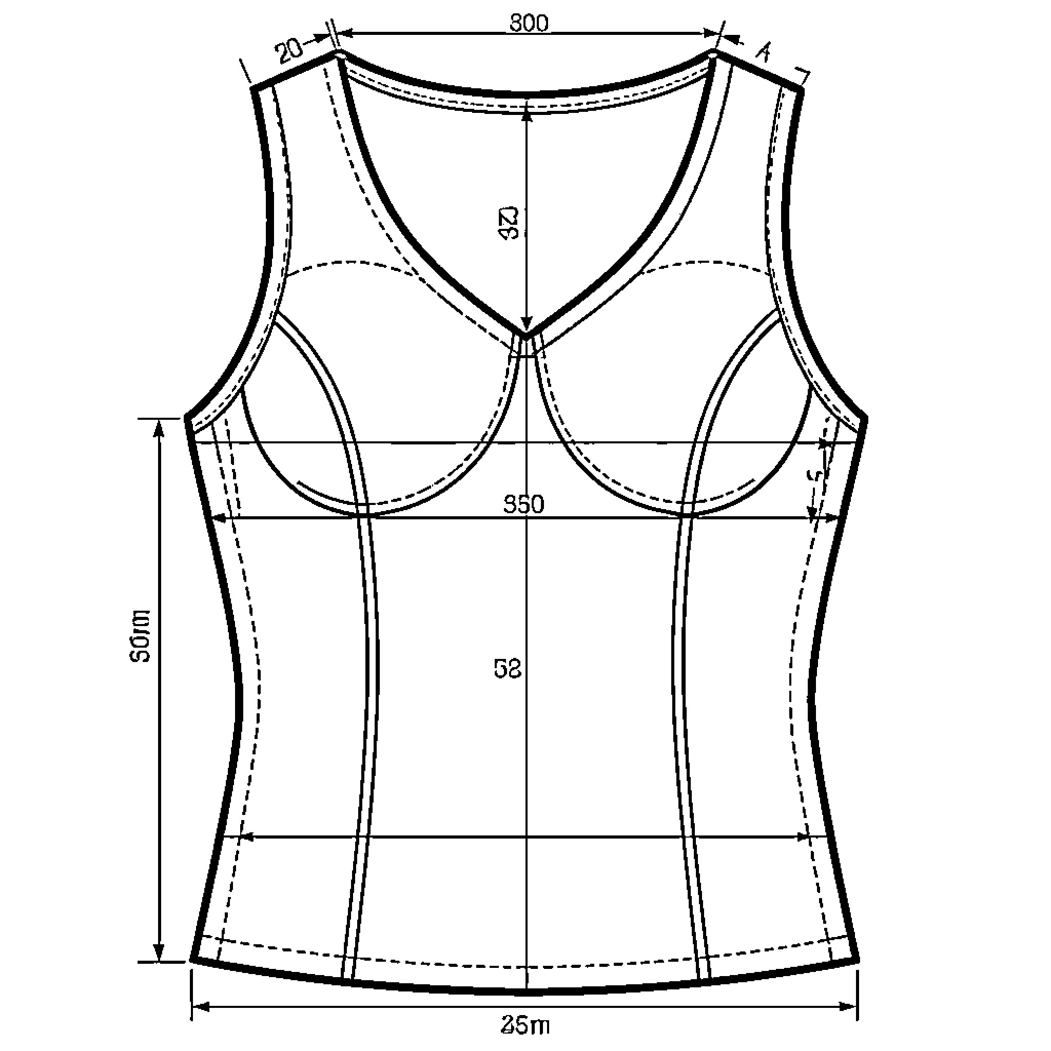 Corset pattern diagram with measurements Coloring Page (free black-and-white line drawing printable PDF for all, from beginners to advanced learners, including children, teens, adults, and seniors)