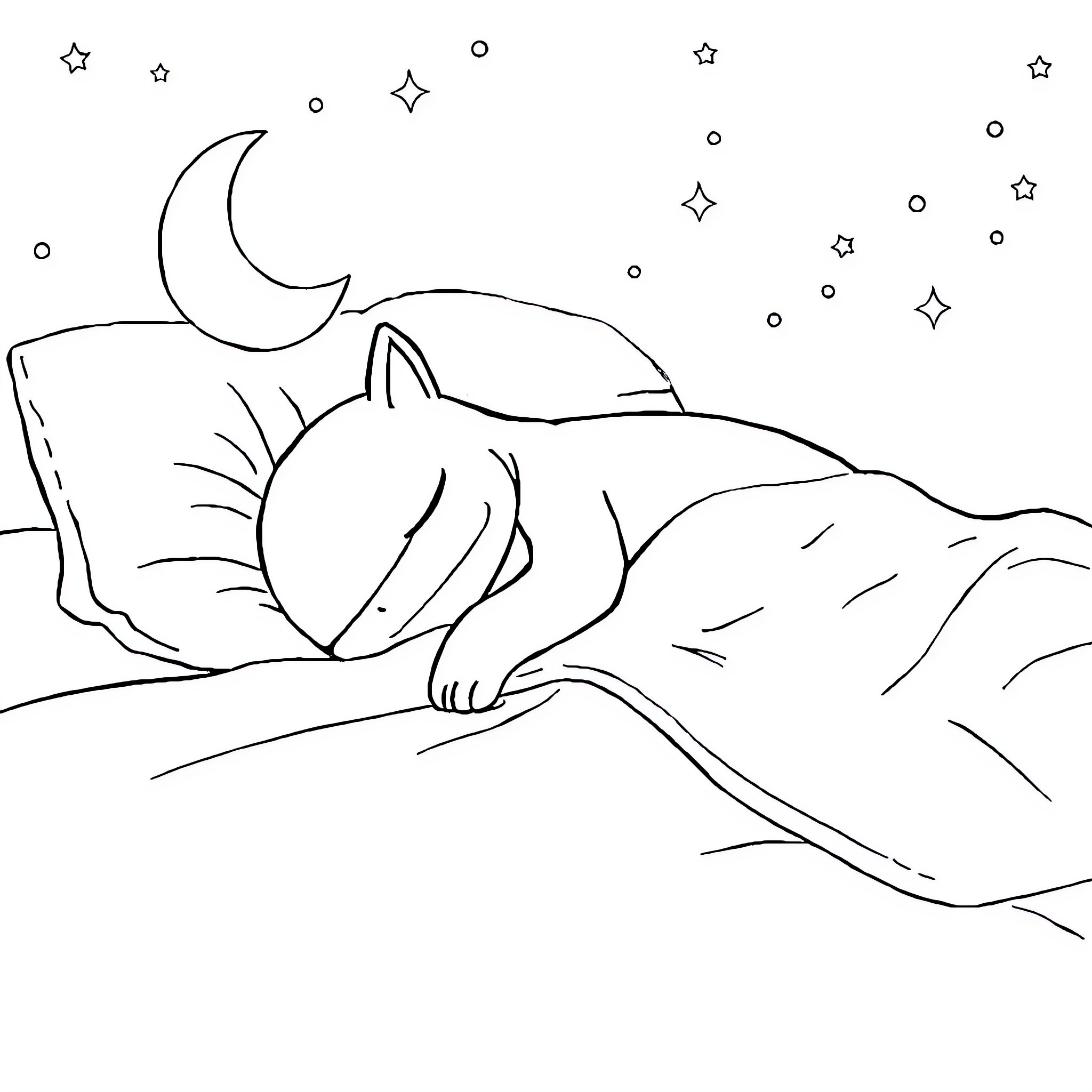 Rodwailee's peaceful slumber under the starry night Coloring Page (free black-and-white line drawing printable PDF for all, from beginners to advanced learners, including children, teens, adults, and seniors)