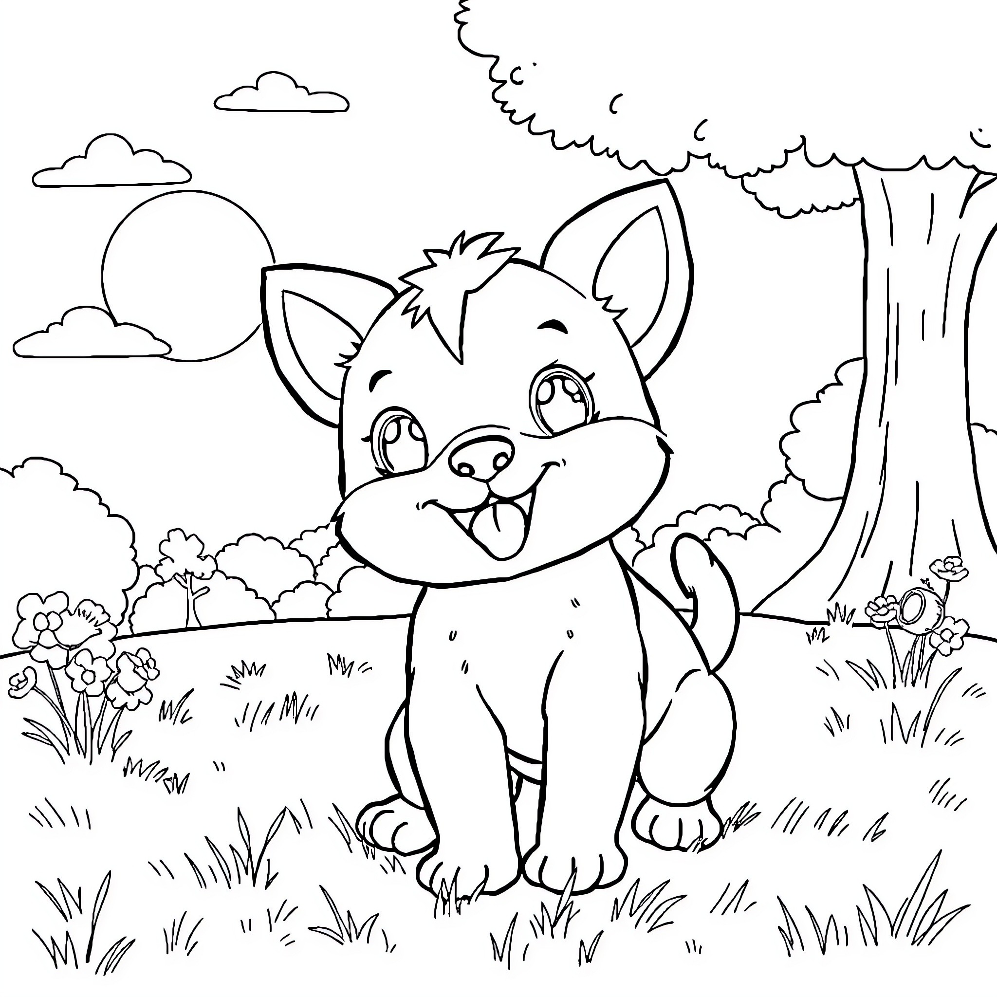 Labubu's Joyful Outdoor Adventure Coloring Page (free black-and-white line drawing printable PDF for all, from beginners to advanced learners, including children, teens, adults, and seniors)