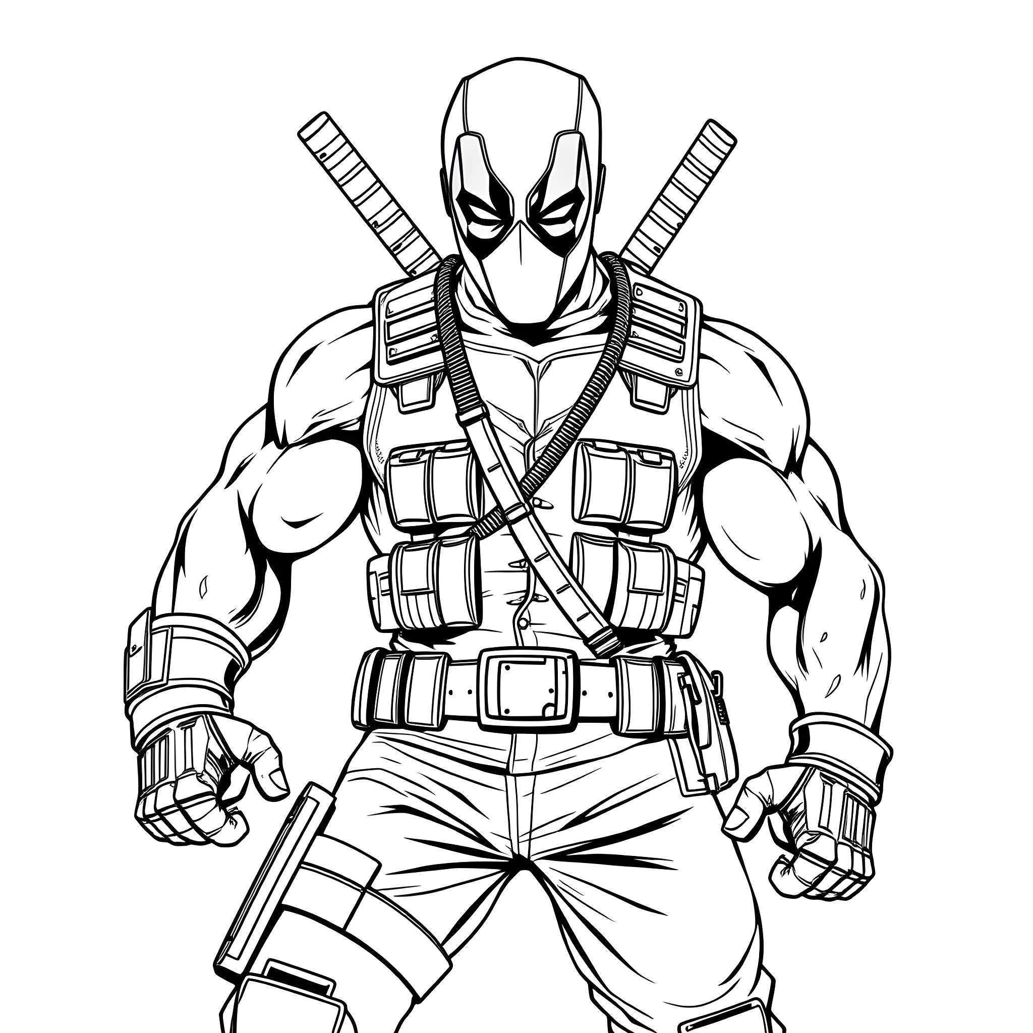 Hulk Mercenary in Tactical Gear and Weapons Coloring Page (free black-and-white line drawing printable PDF for all, from beginners to advanced learners, including children, teens, adults, and seniors)