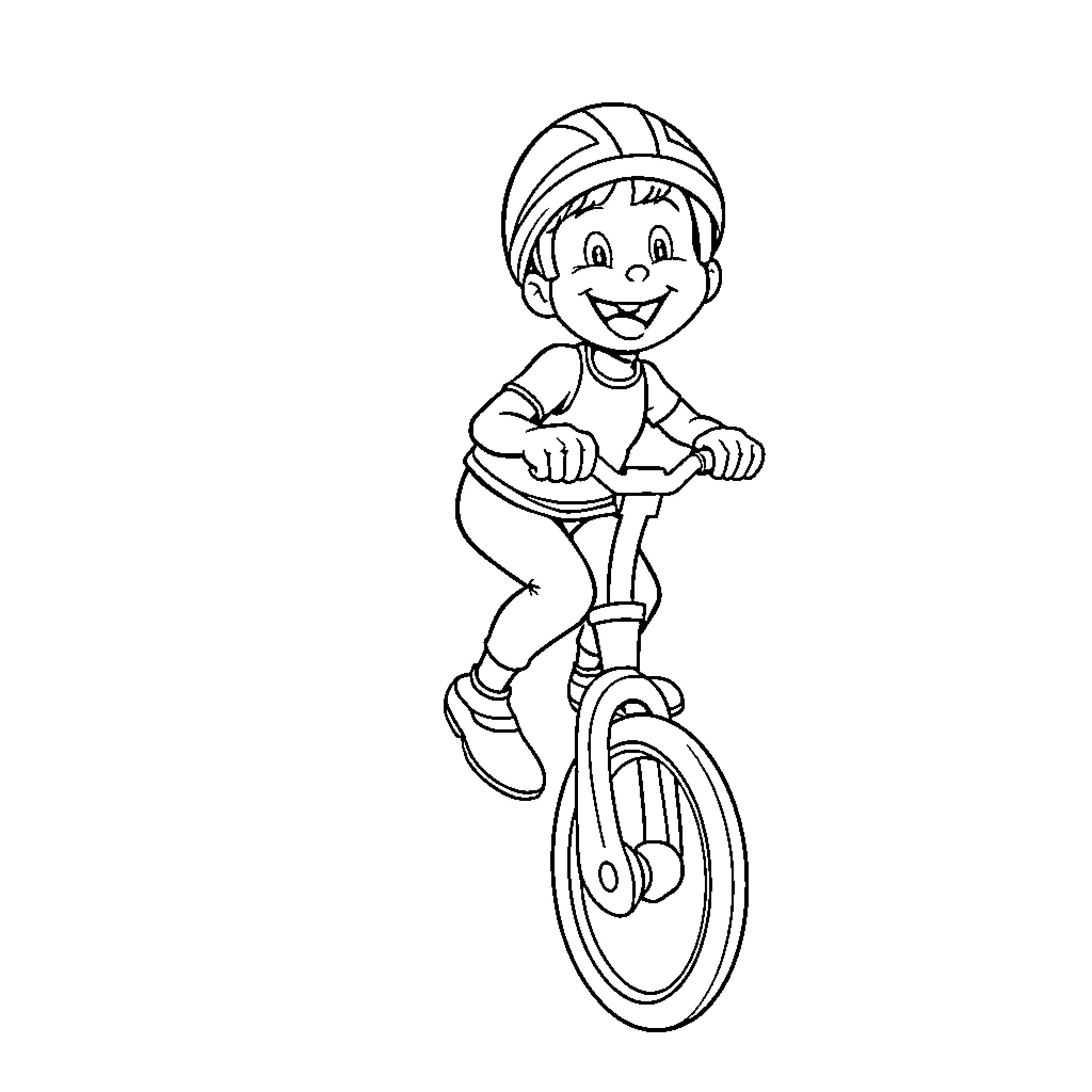 Hiltner riding a bicycle with enthusiasm Coloring Page (free black-and-white line drawing printable PDF for all, from beginners to advanced learners, including children, teens, adults, and seniors)