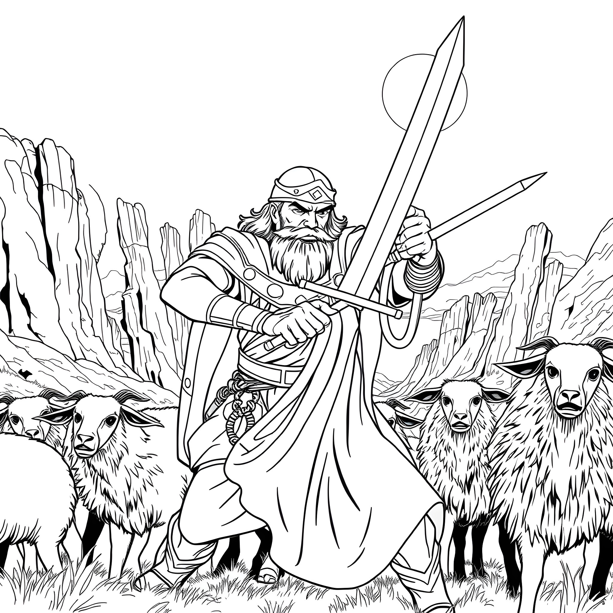 Ammon leading his warriors against the enemy Coloring Page (free black-and-white line drawing printable PDF for all, from beginners to advanced learners, including children, teens, adults, and seniors)
