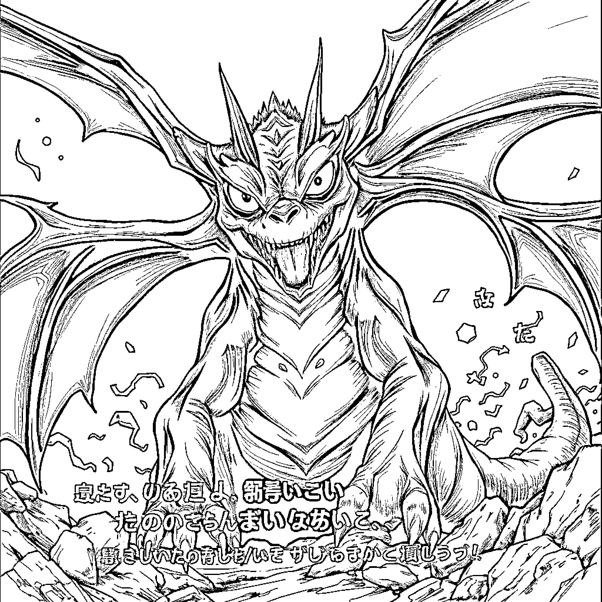 Monstruo Unleashing Menacing Presence with Fiery Visage Coloring Page (free black-and-white line drawing printable PDF for all, from beginners to advanced learners, including children, teens, adults, and seniors)