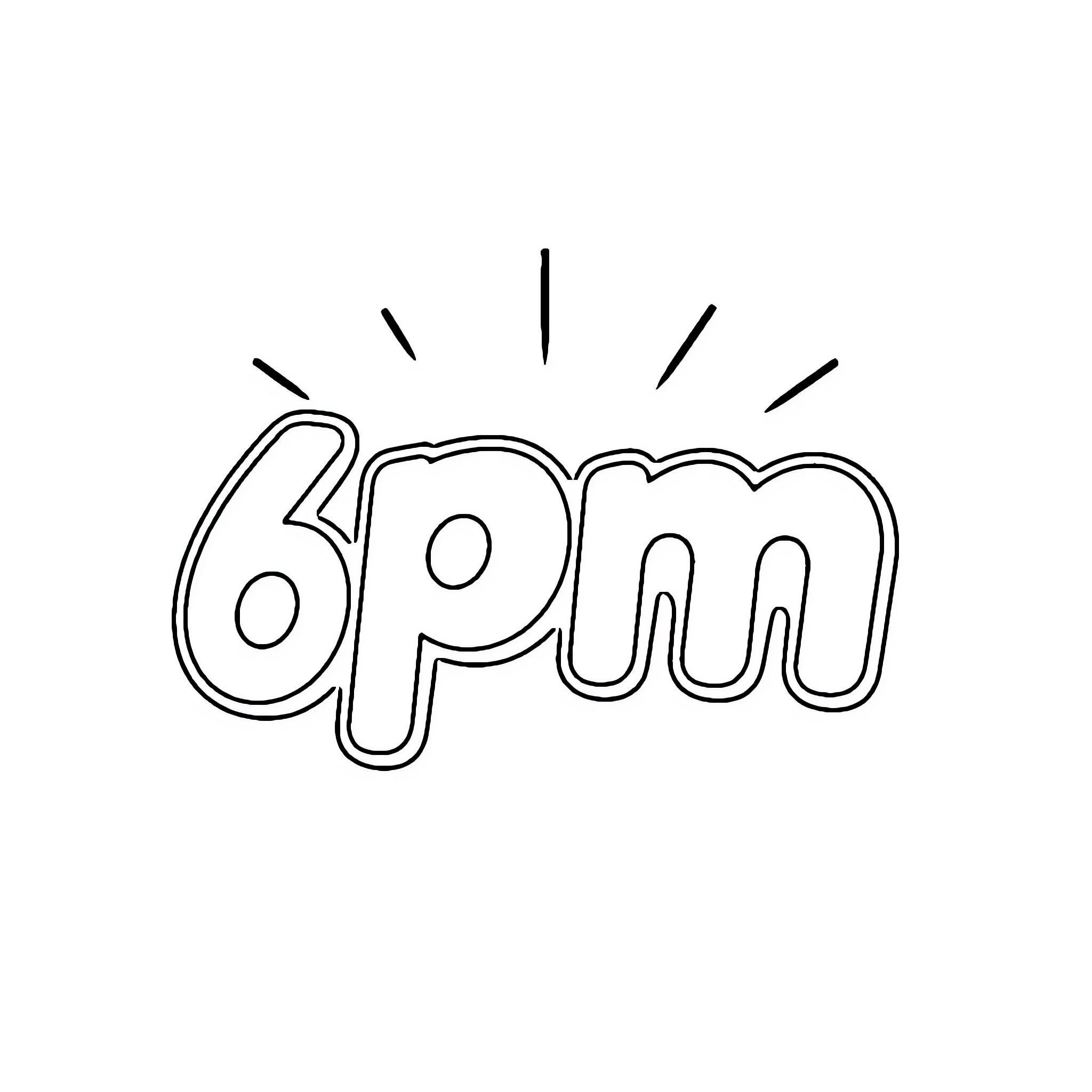 6pm explosion of energy Coloring Page (free black-and-white line drawing printable PDF for all, from beginners to advanced learners, including children, teens, adults, and seniors)