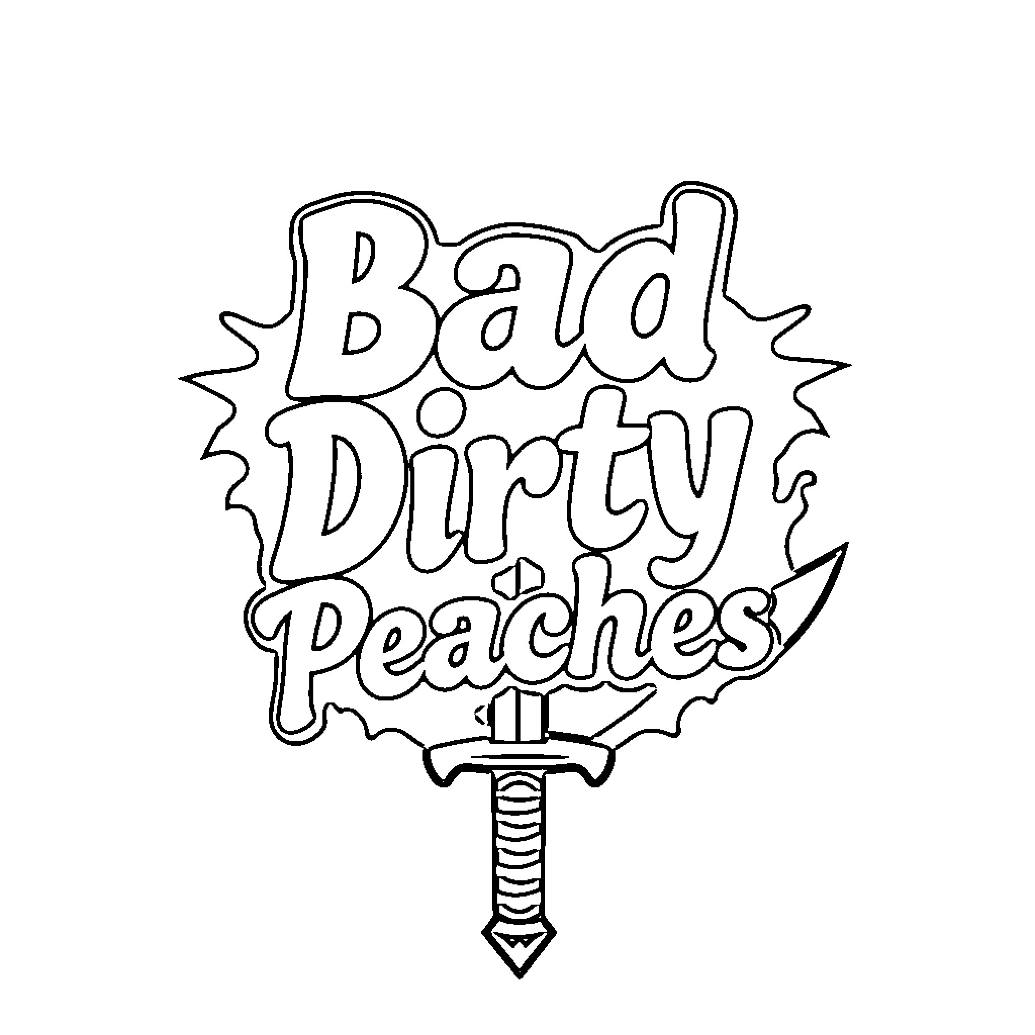 Logo for Bad Dirty Peaches Coloring Page (free black-and-white line drawing printable PDF for all, from beginners to advanced learners, including children, teens, adults, and seniors)