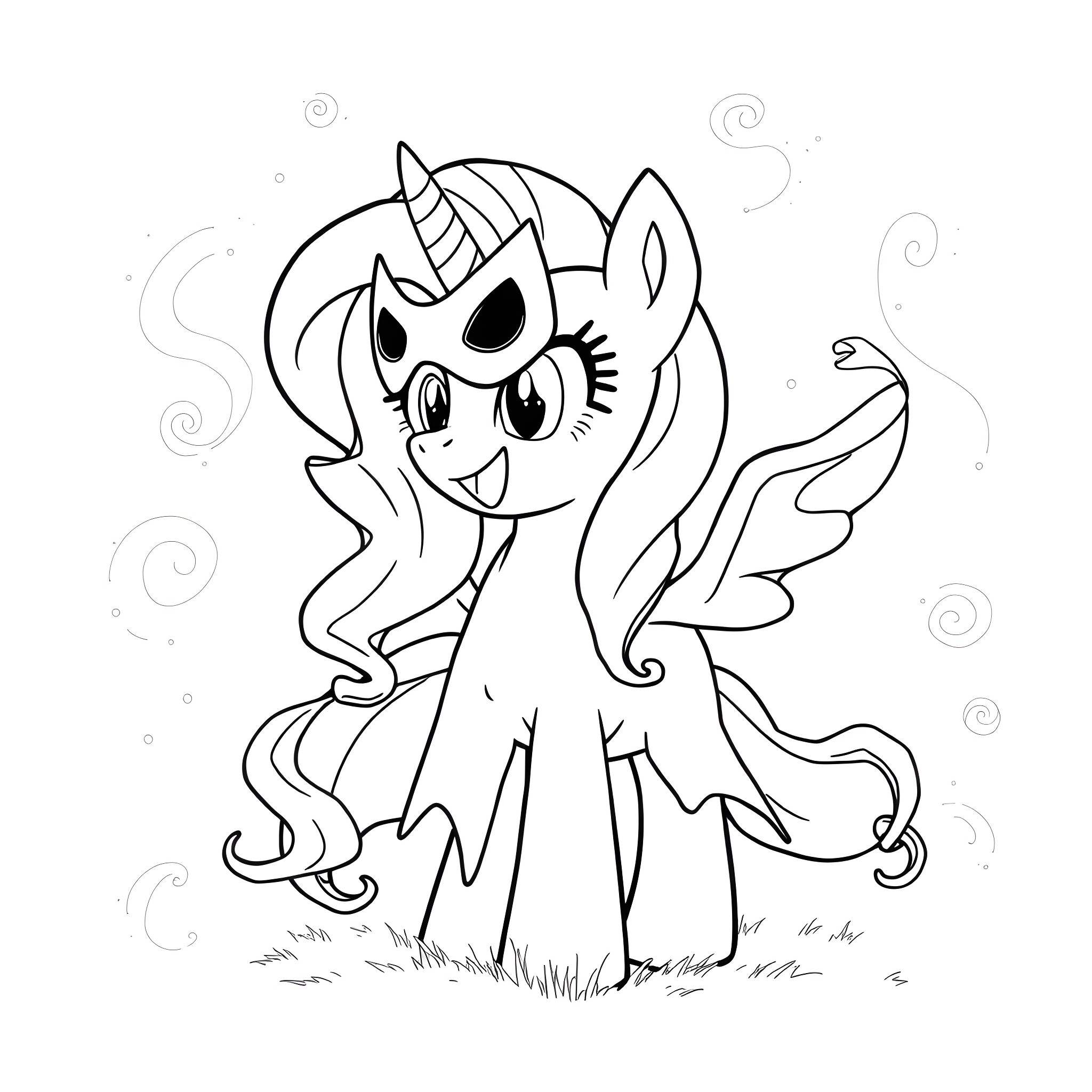 Pinkie Pie's Playful Unicorn Adventure Coloring Page (free black-and-white line drawing printable PDF for all, from beginners to advanced learners, including children, teens, adults, and seniors)
