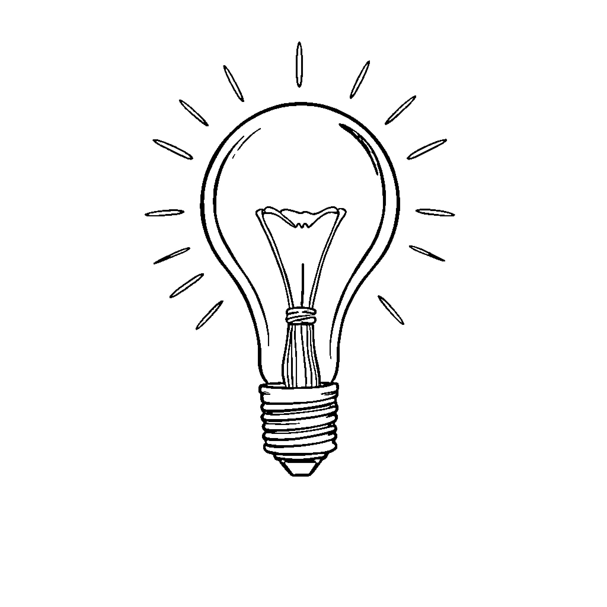 Lightbulb glowing with inspiration Coloring Page (free black-and-white line drawing printable PDF for all, from beginners to advanced learners, including children, teens, adults, and seniors)