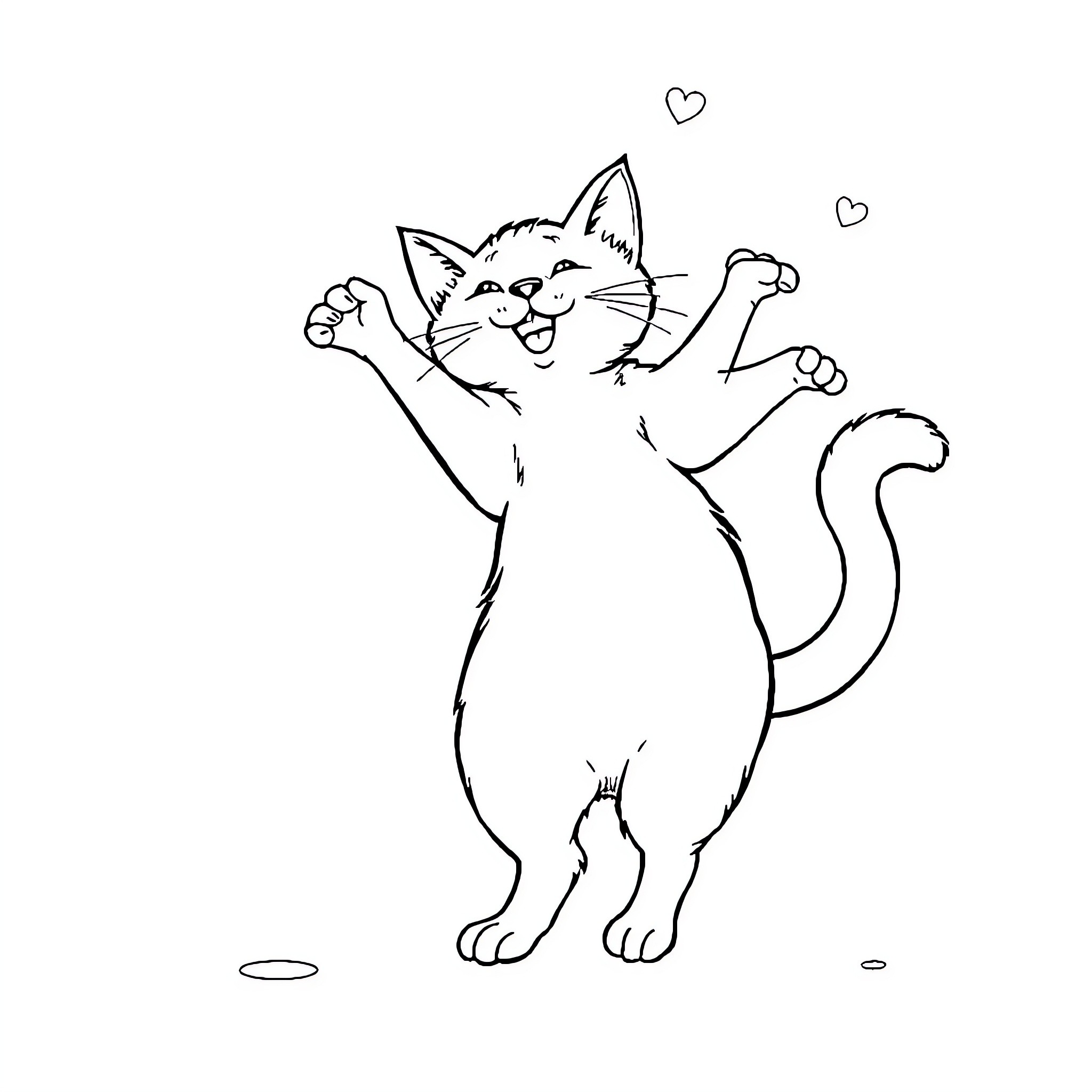 Cat expressing joy and excitement Coloring Page (free black-and-white line drawing printable PDF for all, from beginners to advanced learners, including children, teens, adults, and seniors)