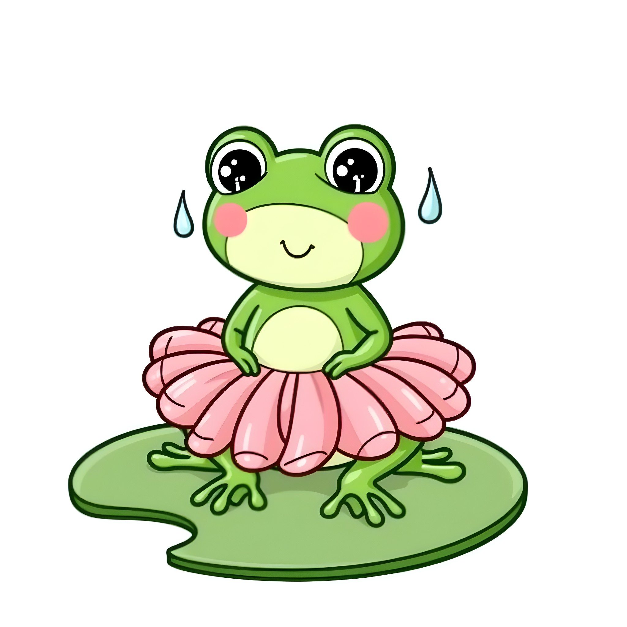 Frog resting on flower petal with a happy expression Coloring Page (free black-and-white line drawing printable PDF for all, from beginners to advanced learners, including children, teens, adults, and seniors)