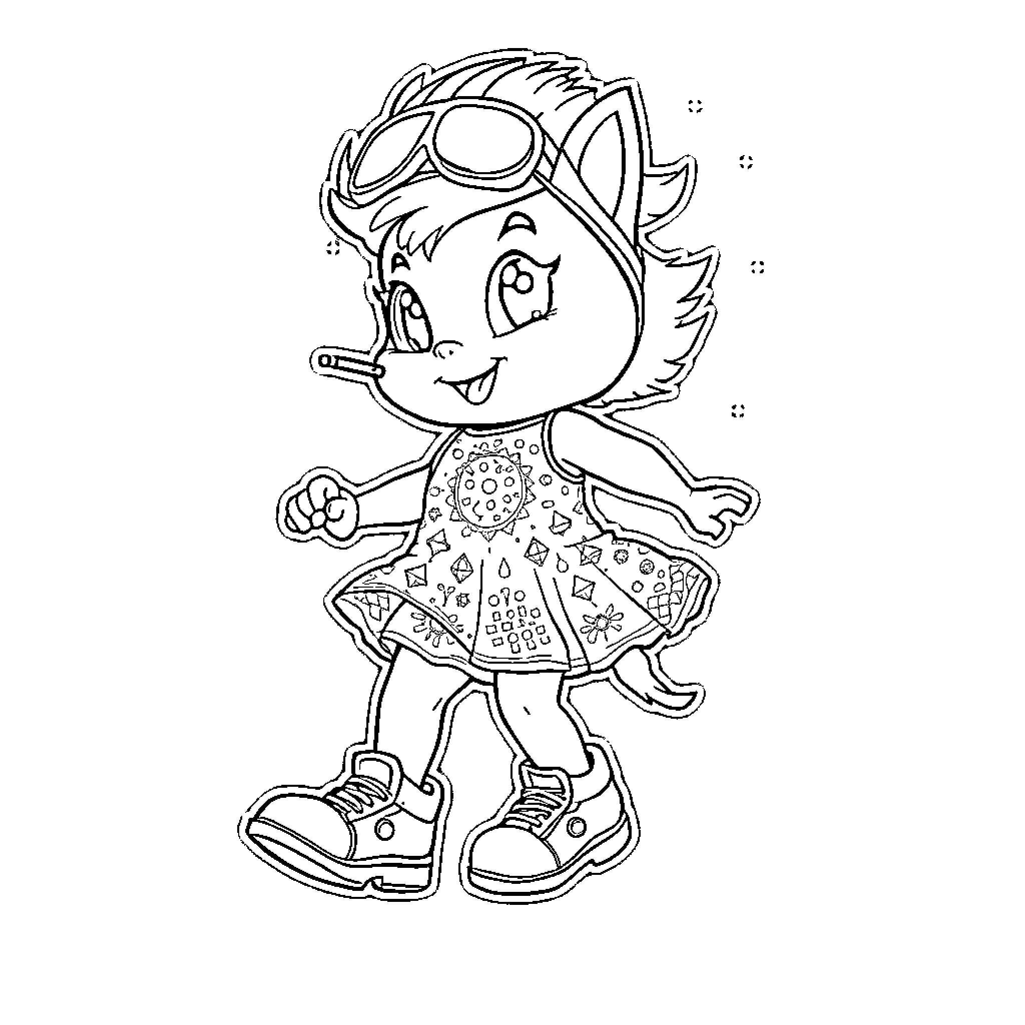 Pocchaco's Playful Adventure Coloring Page (free black-and-white line drawing printable PDF for all, from beginners to advanced learners, including children, teens, adults, and seniors)