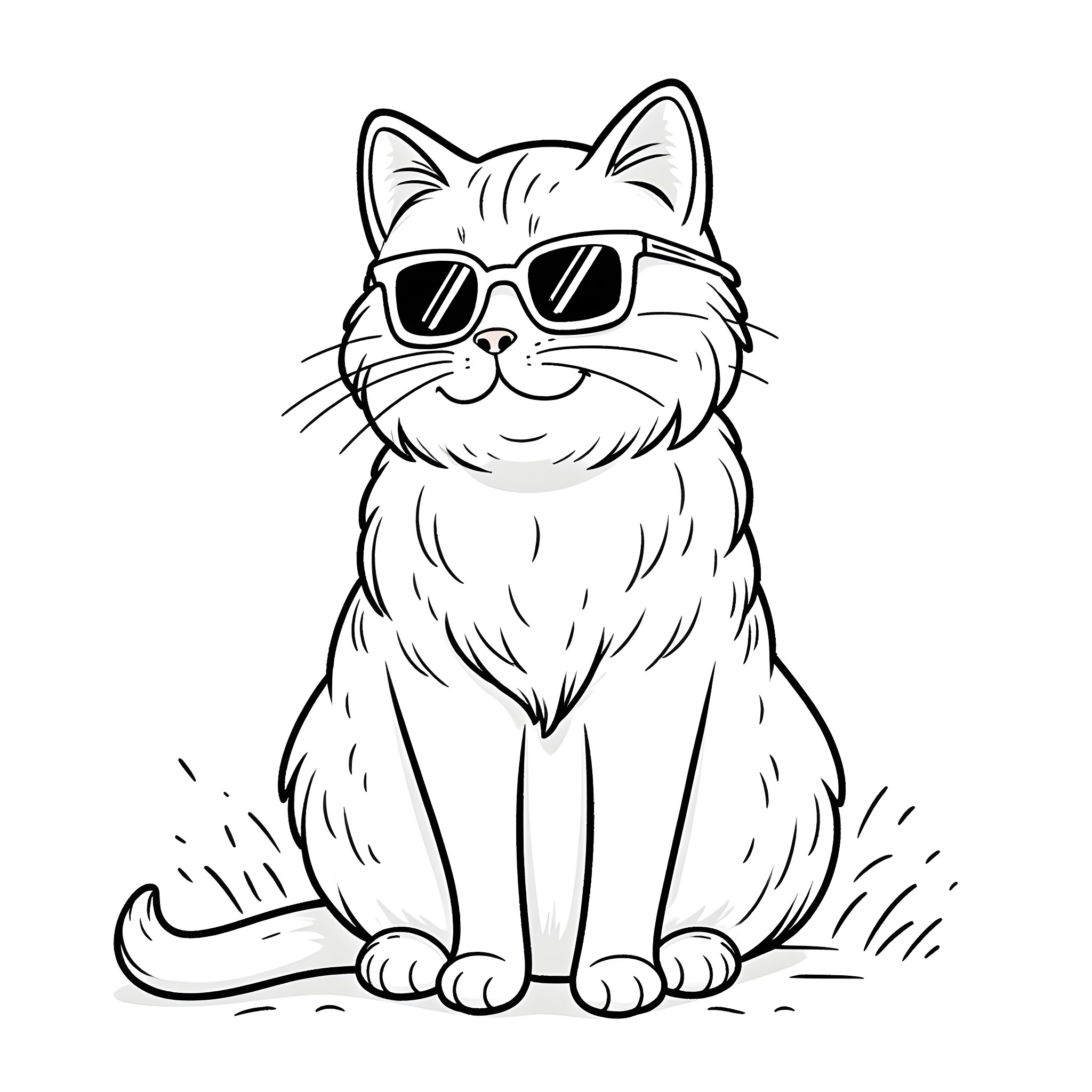Cat wearing cool sunglasses Coloring Page (free black-and-white line drawing printable PDF for all, from beginners to advanced learners, including children, teens, adults, and seniors)