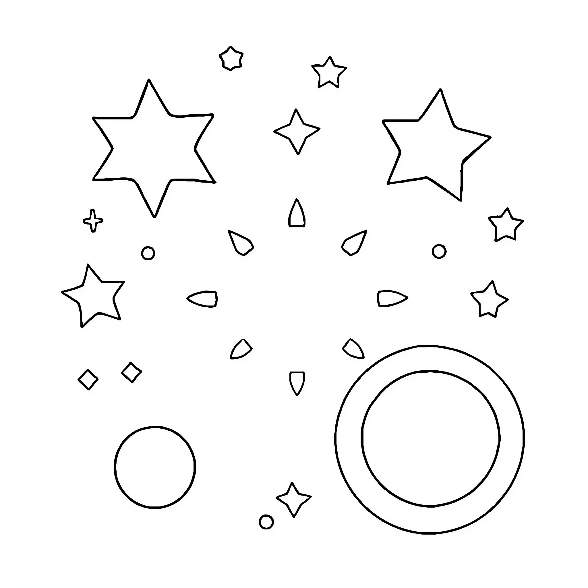 Shape Patterns of Stars and Circles Coloring Page (free black-and-white line drawing printable PDF for all, from beginners to advanced learners, including children, teens, adults, and seniors)