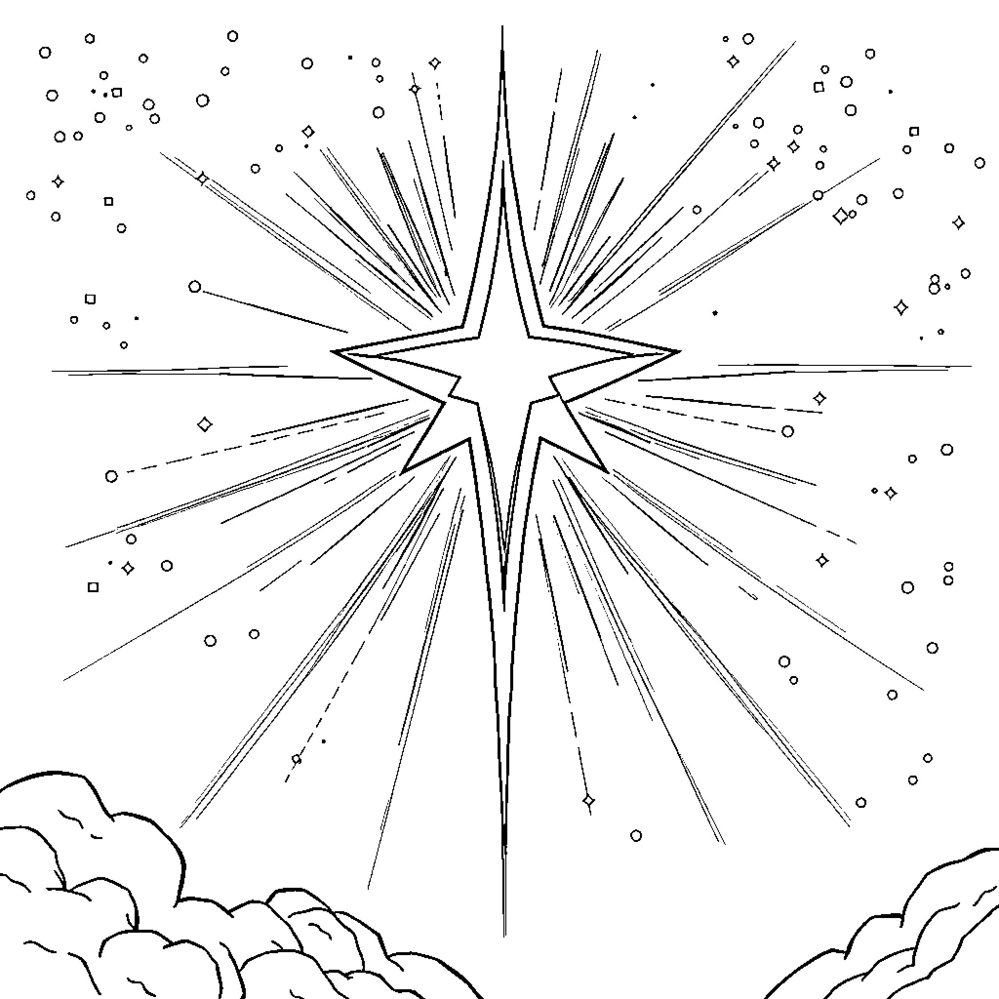 Star shining brightly in the night sky Coloring Page (free black-and-white line drawing printable PDF for all, from beginners to advanced learners, including children, teens, adults, and seniors)
