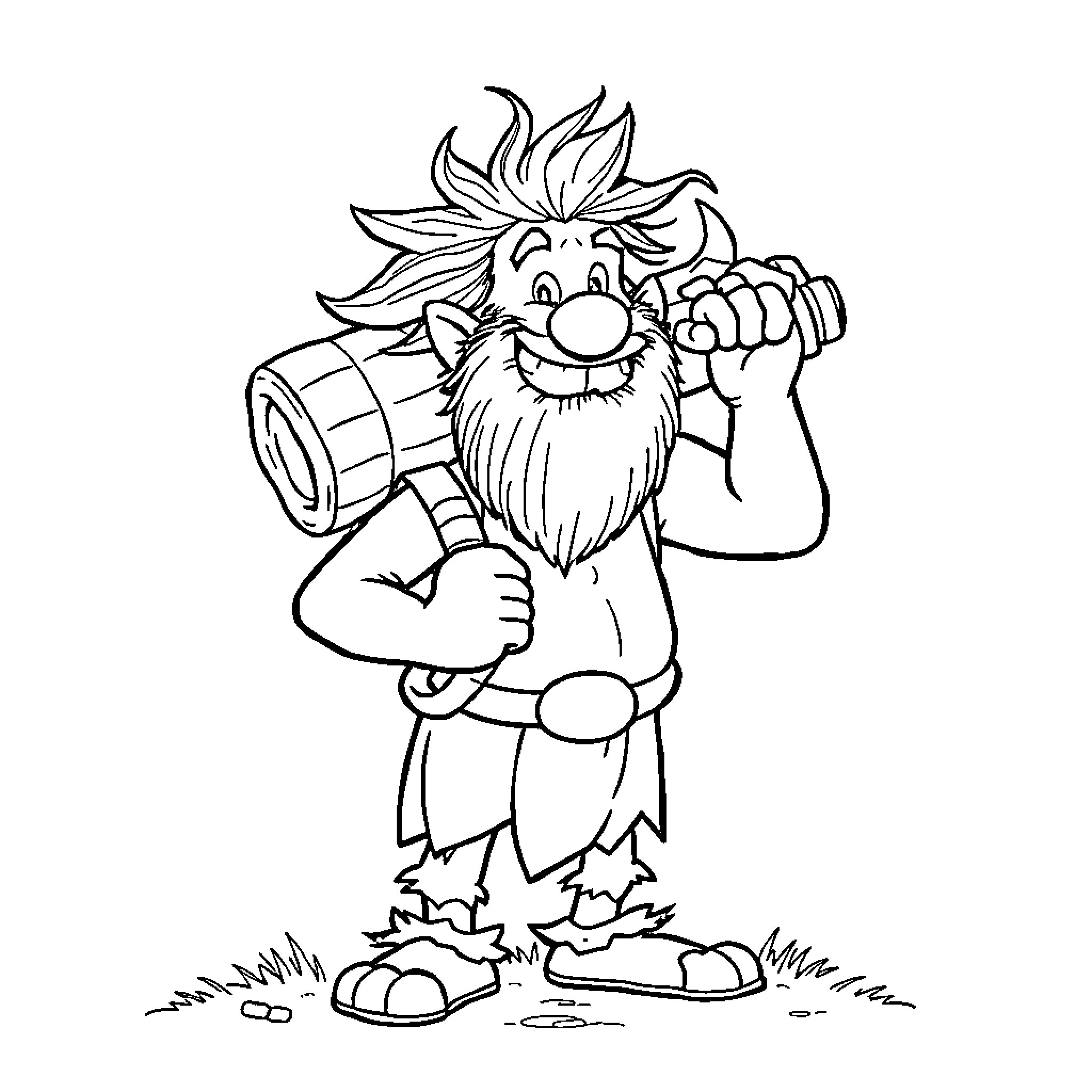 Obelix carrying a barrel with enthusiasm Coloring Page (free black-and-white line drawing printable PDF for all, from beginners to advanced learners, including children, teens, adults, and seniors)