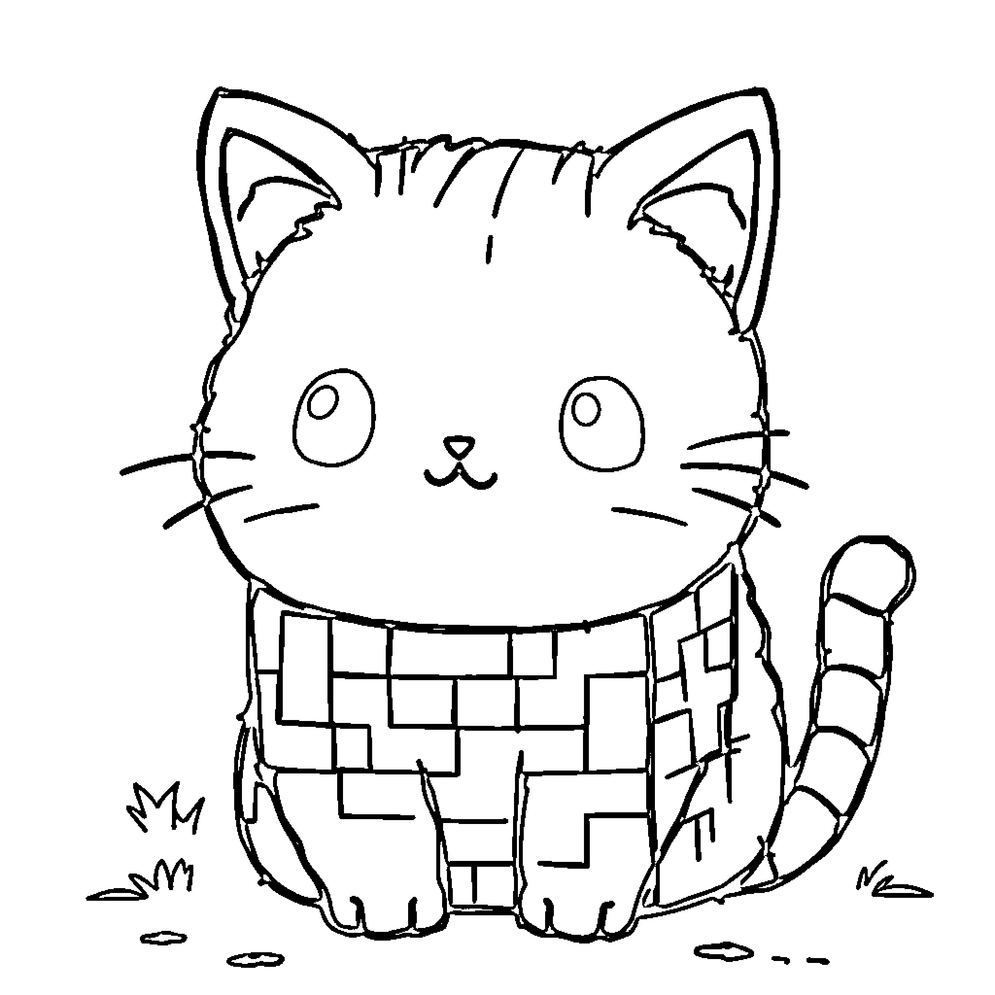 Pusheen lounging in a quilt Coloring Page (free black-and-white line drawing printable PDF for all, from beginners to advanced learners, including children, teens, adults, and seniors)