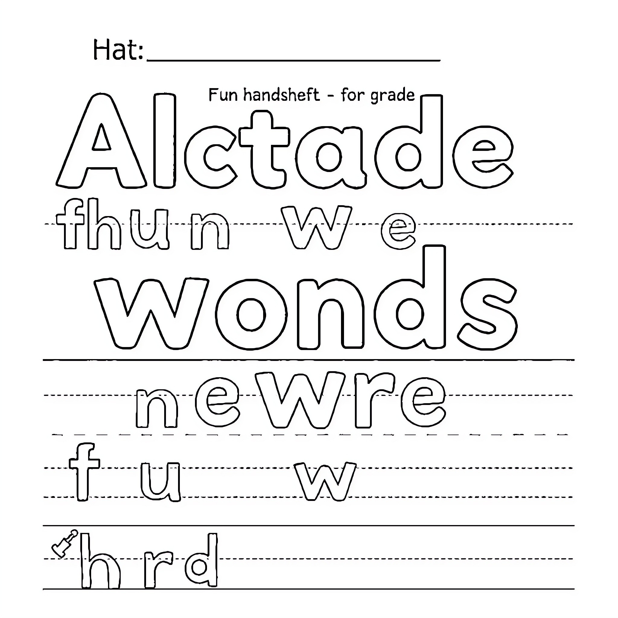 Handwriting practice with alphabets and words Coloring Page (free black-and-white line drawing printable PDF for all, from beginners to advanced learners, including children, teens, adults, and seniors)
