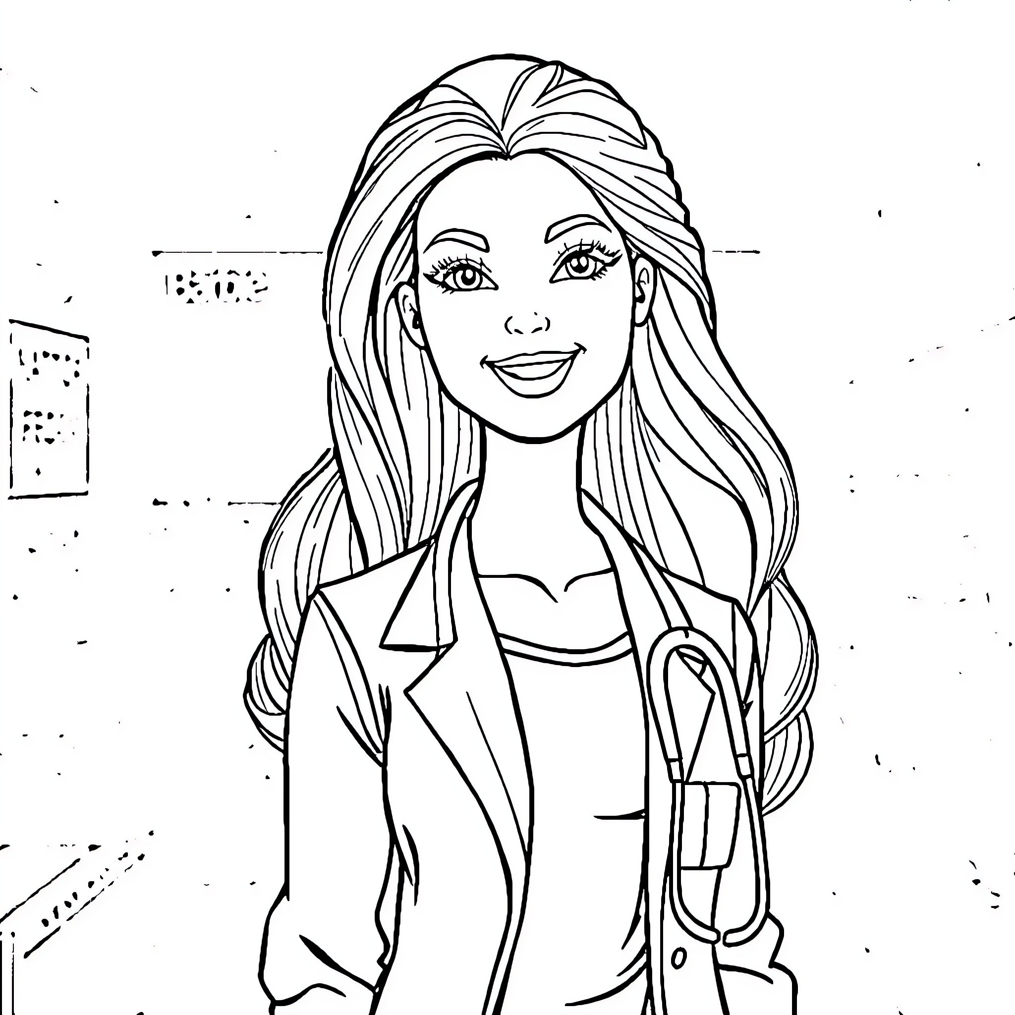 Barbie dressed in a casual outfit with a smile Coloring Page (free black-and-white line drawing printable PDF for all, from beginners to advanced learners, including children, teens, adults, and seniors)