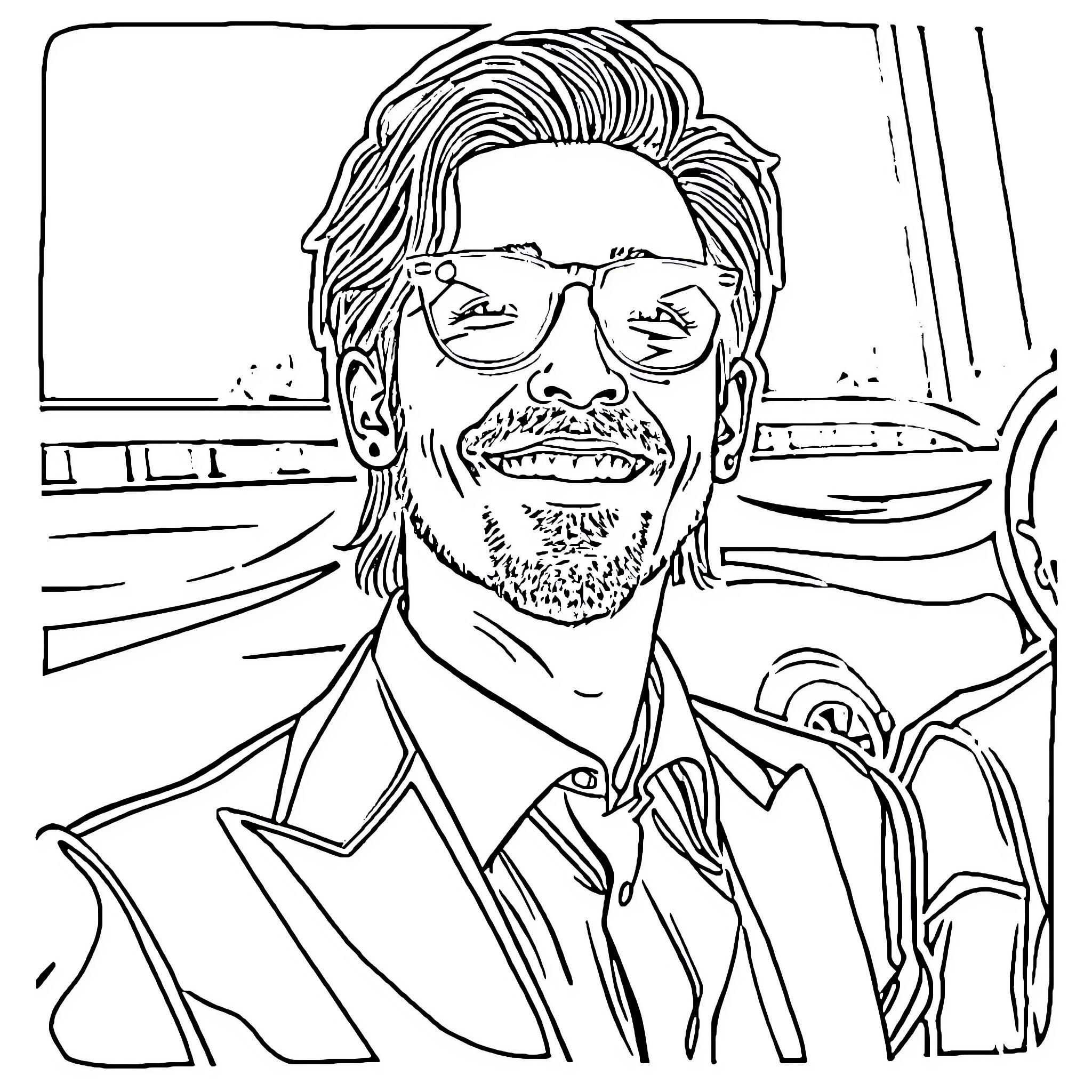 Jared Leto in a thoughtful expression Coloring Page (free black-and-white line drawing printable PDF for all, from beginners to advanced learners, including children, teens, adults, and seniors)