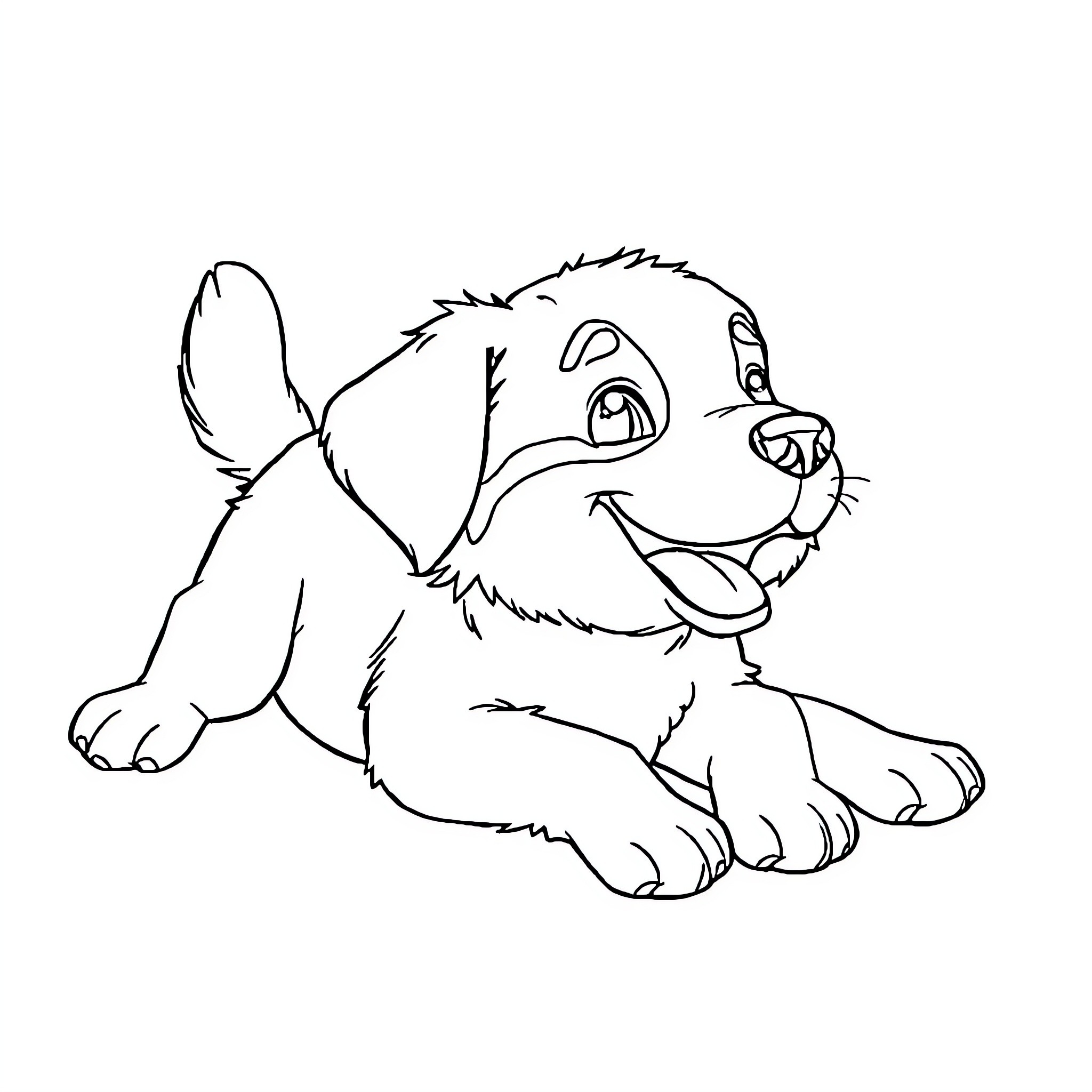 Dog playing and relaxing in the yard Coloring Page (free black-and-white line drawing printable PDF for all, from beginners to advanced learners, including children, teens, adults, and seniors)