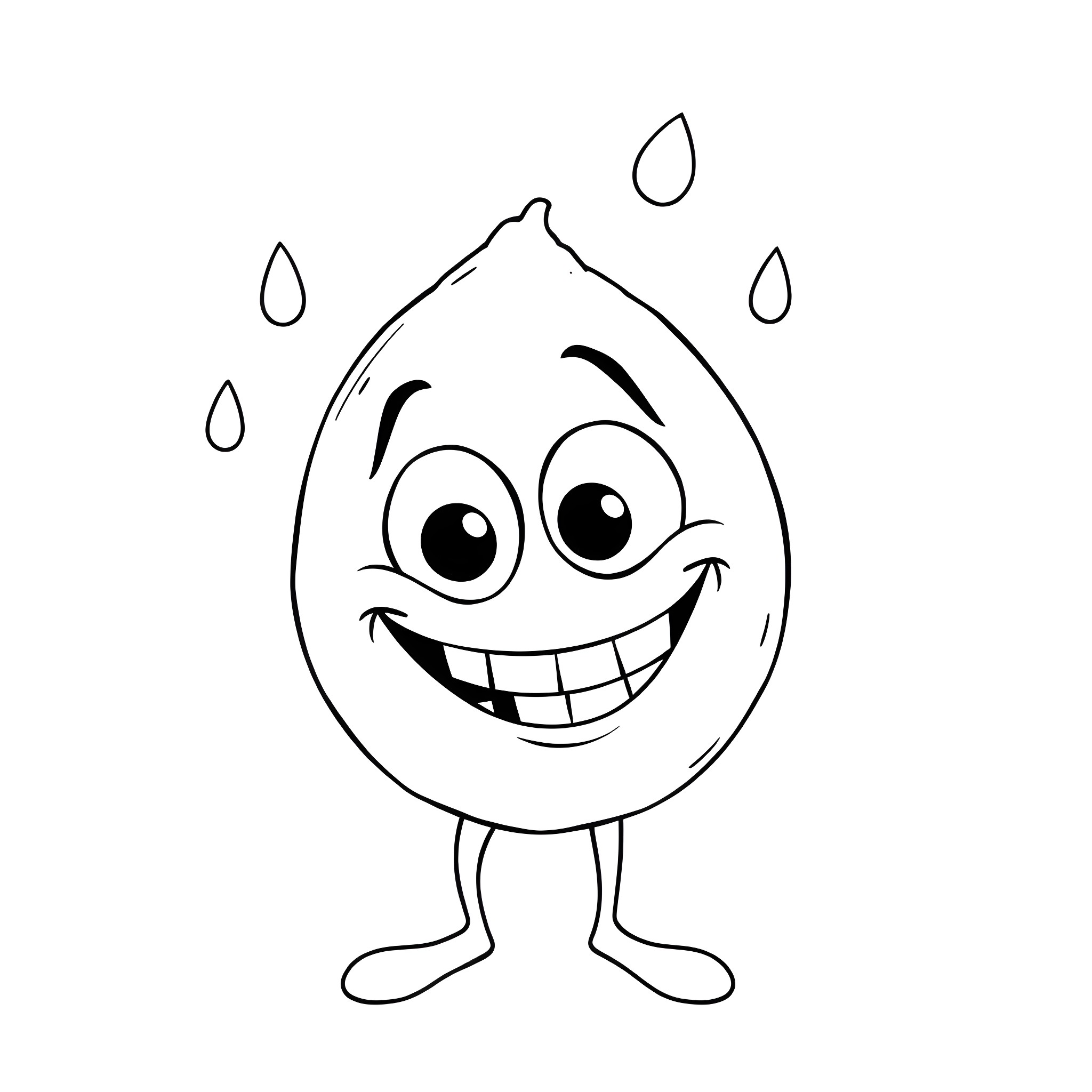 Lemon character smiling and expressing happiness Coloring Page (free black-and-white line drawing printable PDF for all, from beginners to advanced learners, including children, teens, adults, and seniors)