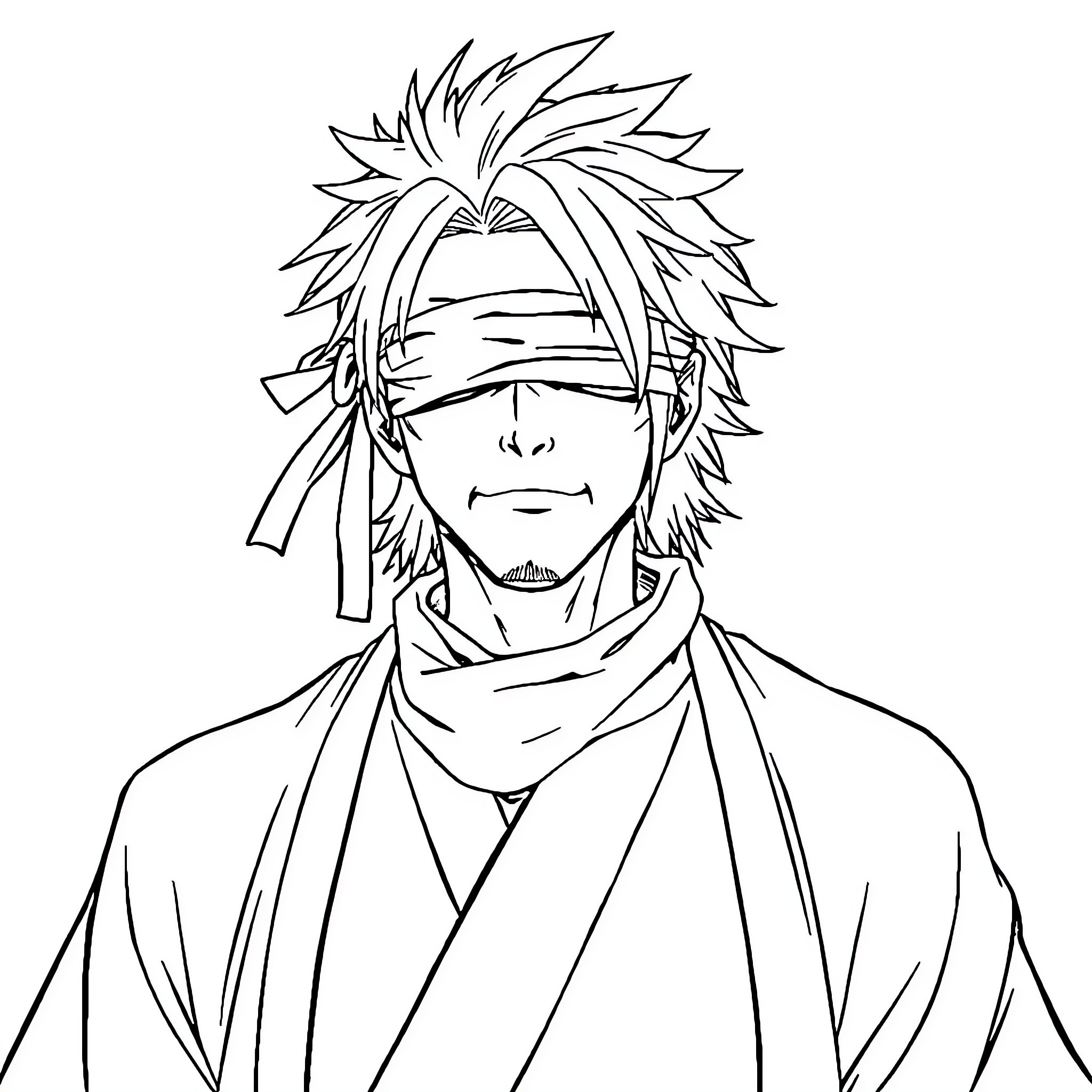 Satarou Gojo in determined expression with disheveled appearance Coloring Page (free black-and-white line drawing printable PDF for all, from beginners to advanced learners, including children, teens, adults, and seniors)