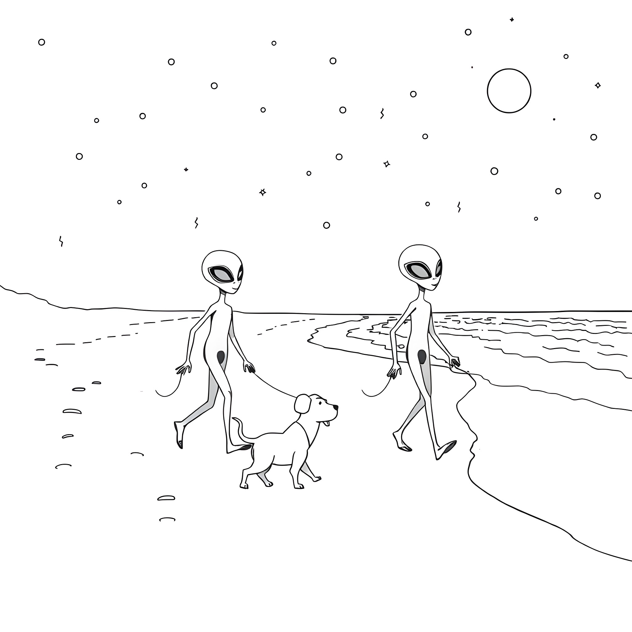 Alien Explorers Discover Strange Planet with Companion Coloring Page (free black-and-white line drawing printable PDF for all, from beginners to advanced learners, including children, teens, adults, and seniors)