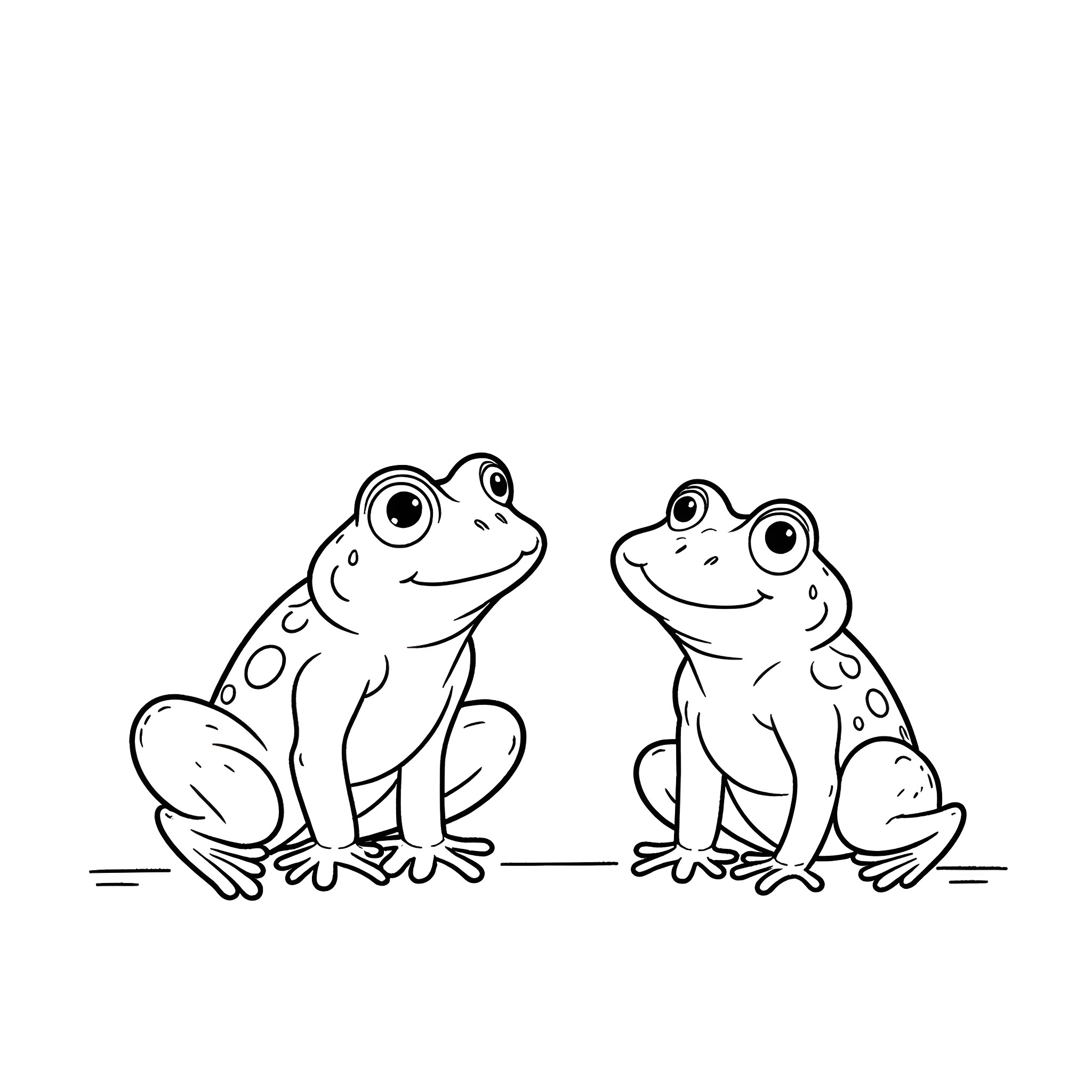 Frog and Toad having a friendly chat Coloring Page (free black-and-white line drawing printable PDF for all, from beginners to advanced learners, including children, teens, adults, and seniors)