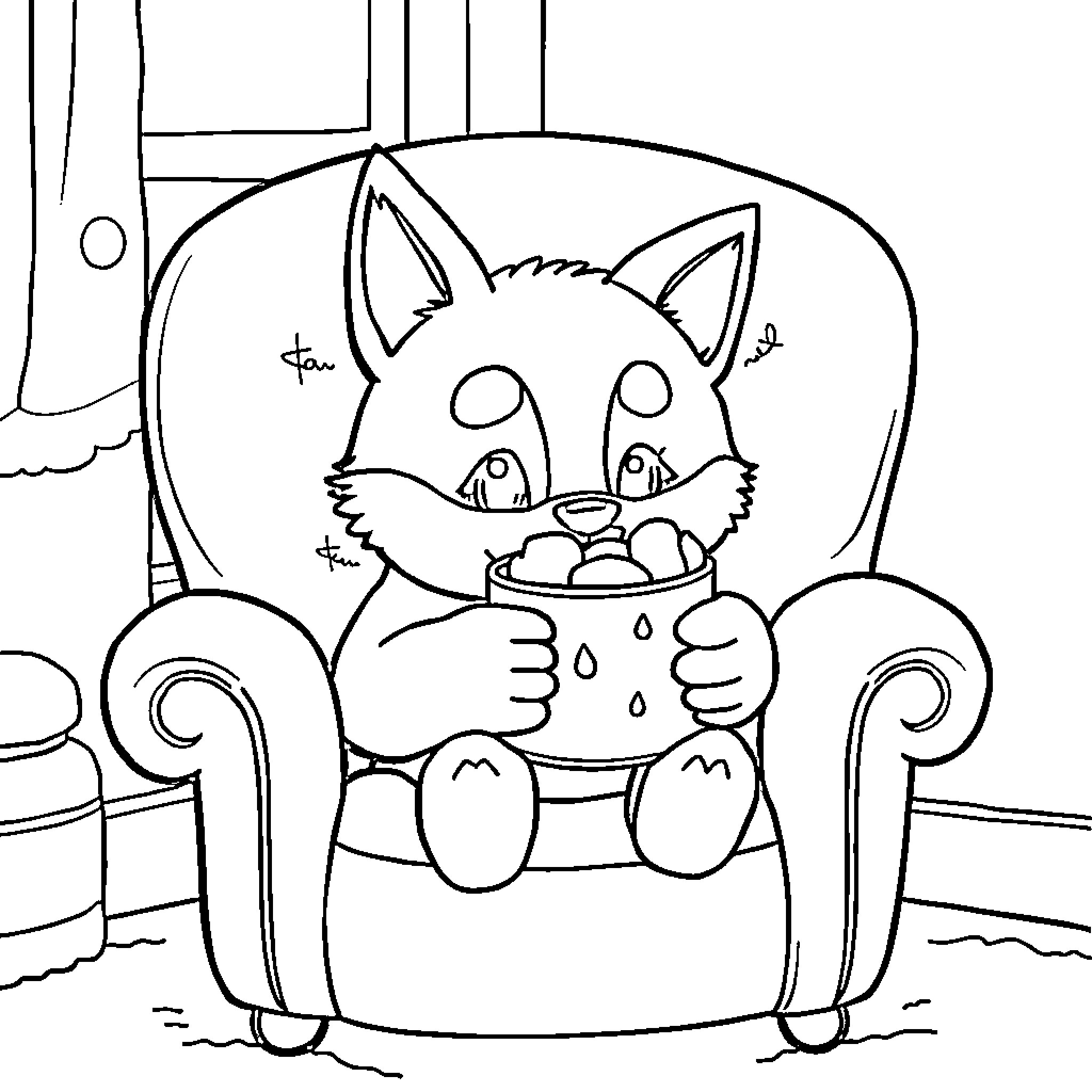 Blitzo relaxing with a snack Coloring Page (free black-and-white line drawing printable PDF for all, from beginners to advanced learners, including children, teens, adults, and seniors)