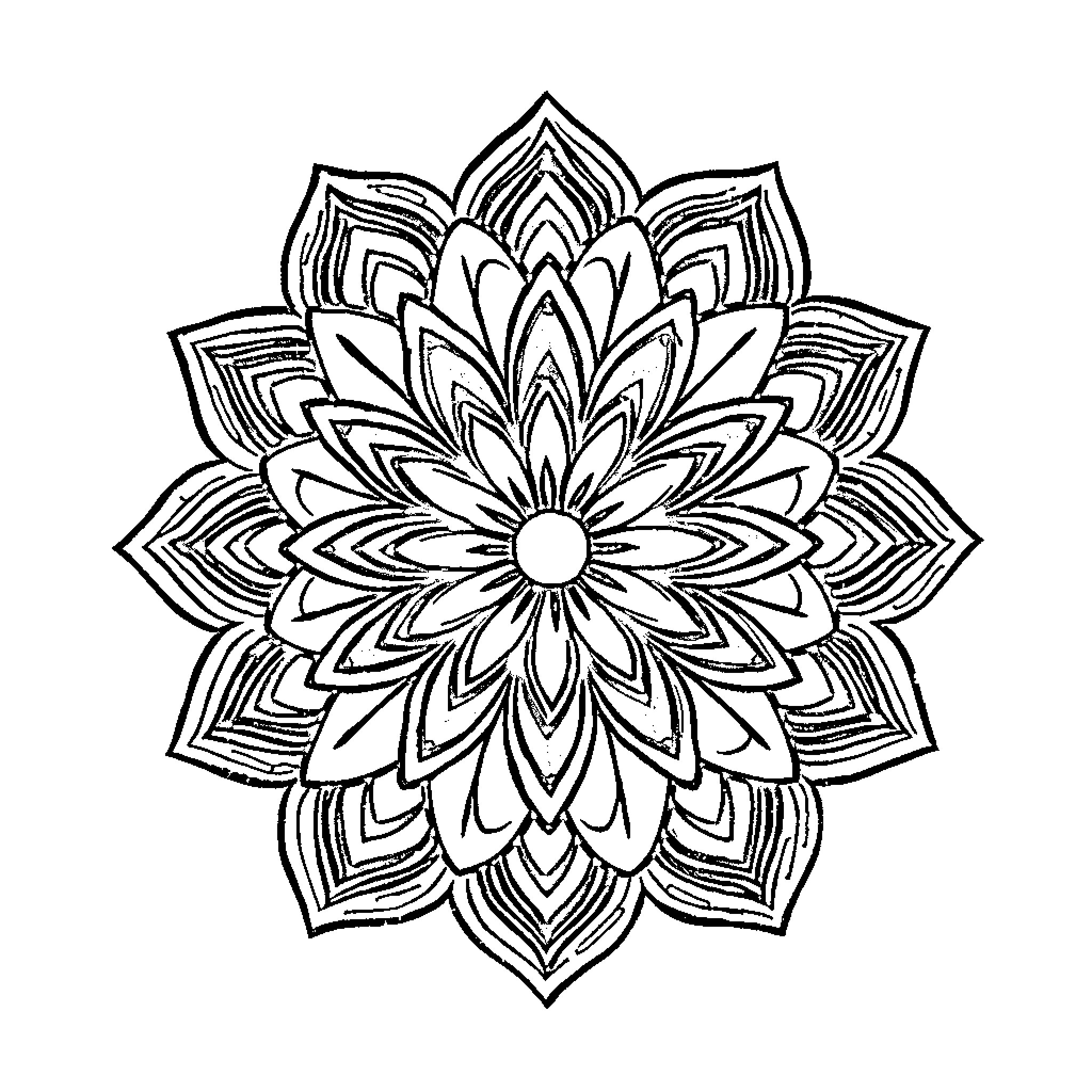 Flower Mandala Pattern Design Coloring Page (free black-and-white line drawing printable PDF for all, from beginners to advanced learners, including children, teens, adults, and seniors)