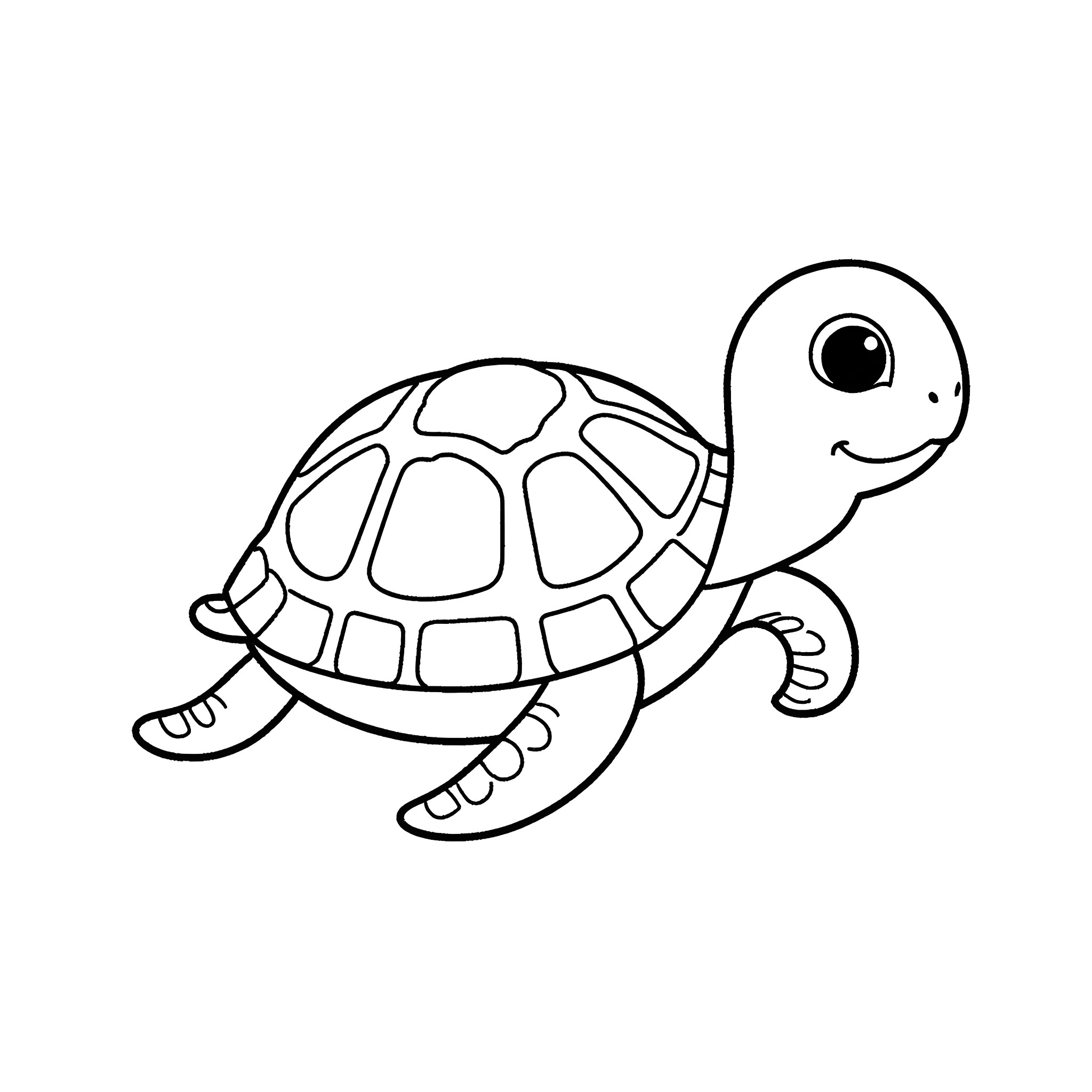 Turtle walking happily Coloring Page (free black-and-white line drawing printable PDF for all, from beginners to advanced learners, including children, teens, adults, and seniors)