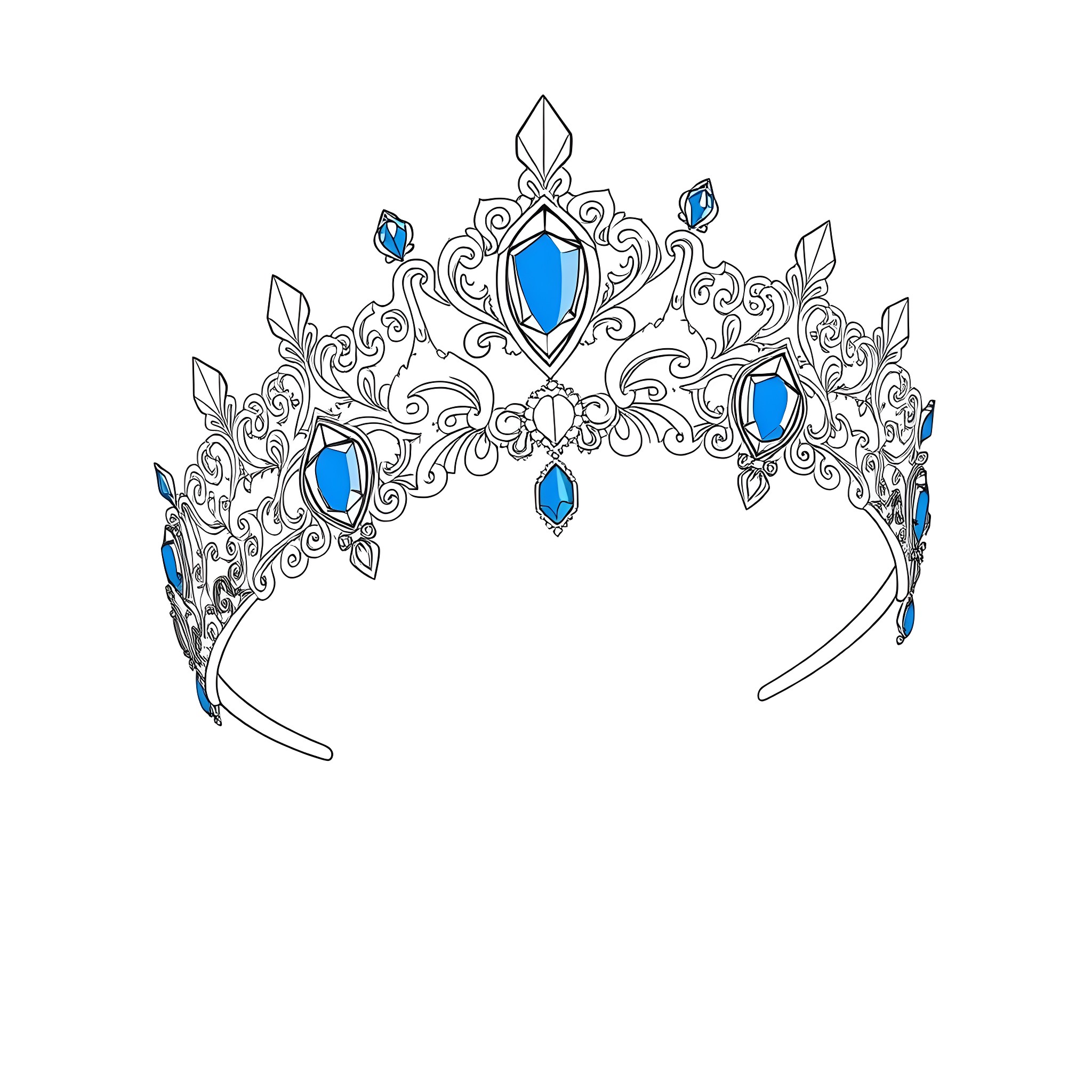 Headband with intricate floral designs and gems Coloring Page (free black-and-white line drawing printable PDF for all, from beginners to advanced learners, including children, teens, adults, and seniors)