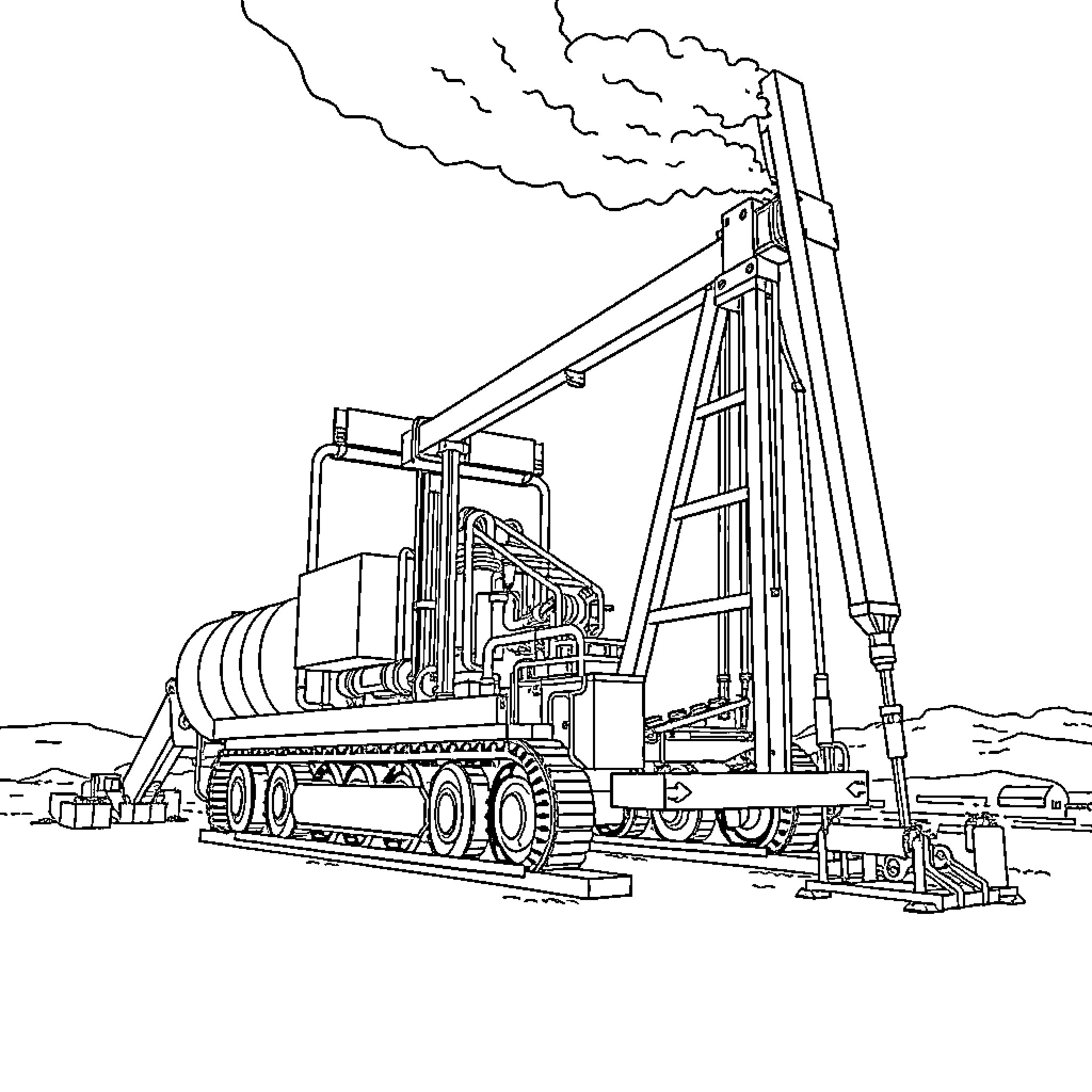 Frac Pump Machinery on Site Coloring Page (free black-and-white line drawing printable PDF for all, from beginners to advanced learners, including children, teens, adults, and seniors)