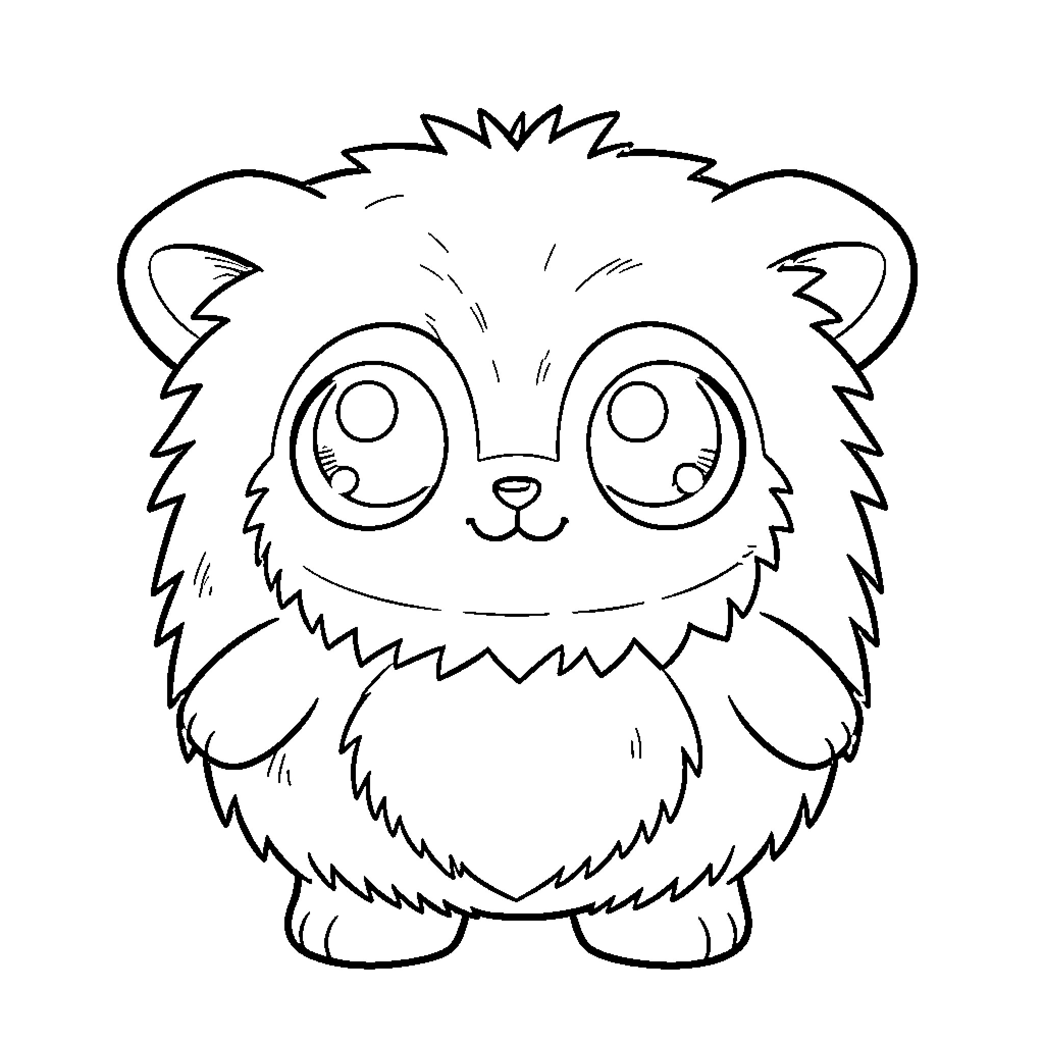 Monchichi cute and fluffy creature Coloring Page (free black-and-white line drawing printable PDF for all, from beginners to advanced learners, including children, teens, adults, and seniors)