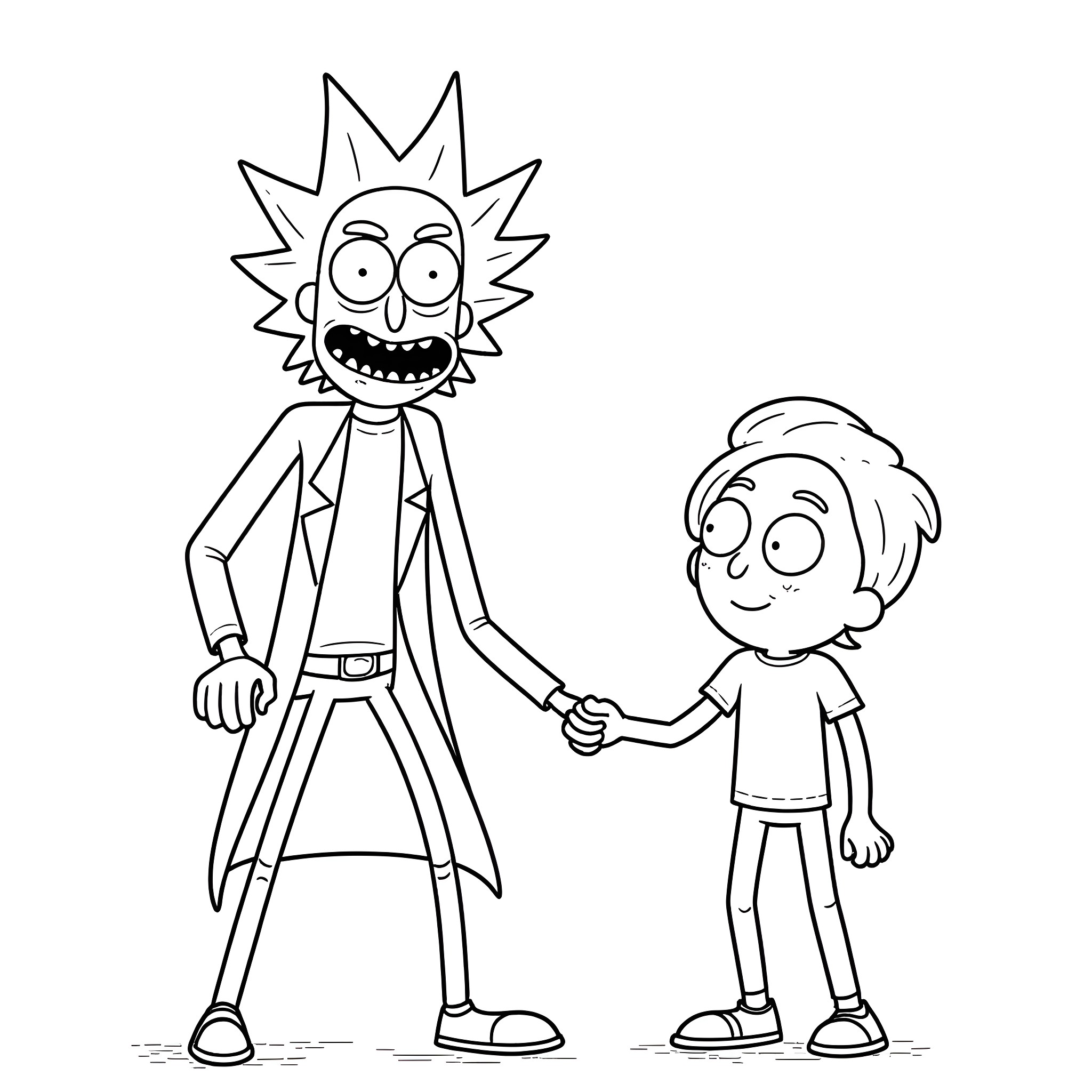 Rick And Morty's Eccentric Adventures Coloring Page (free black-and-white line drawing printable PDF for all, from beginners to advanced learners, including children, teens, adults, and seniors)