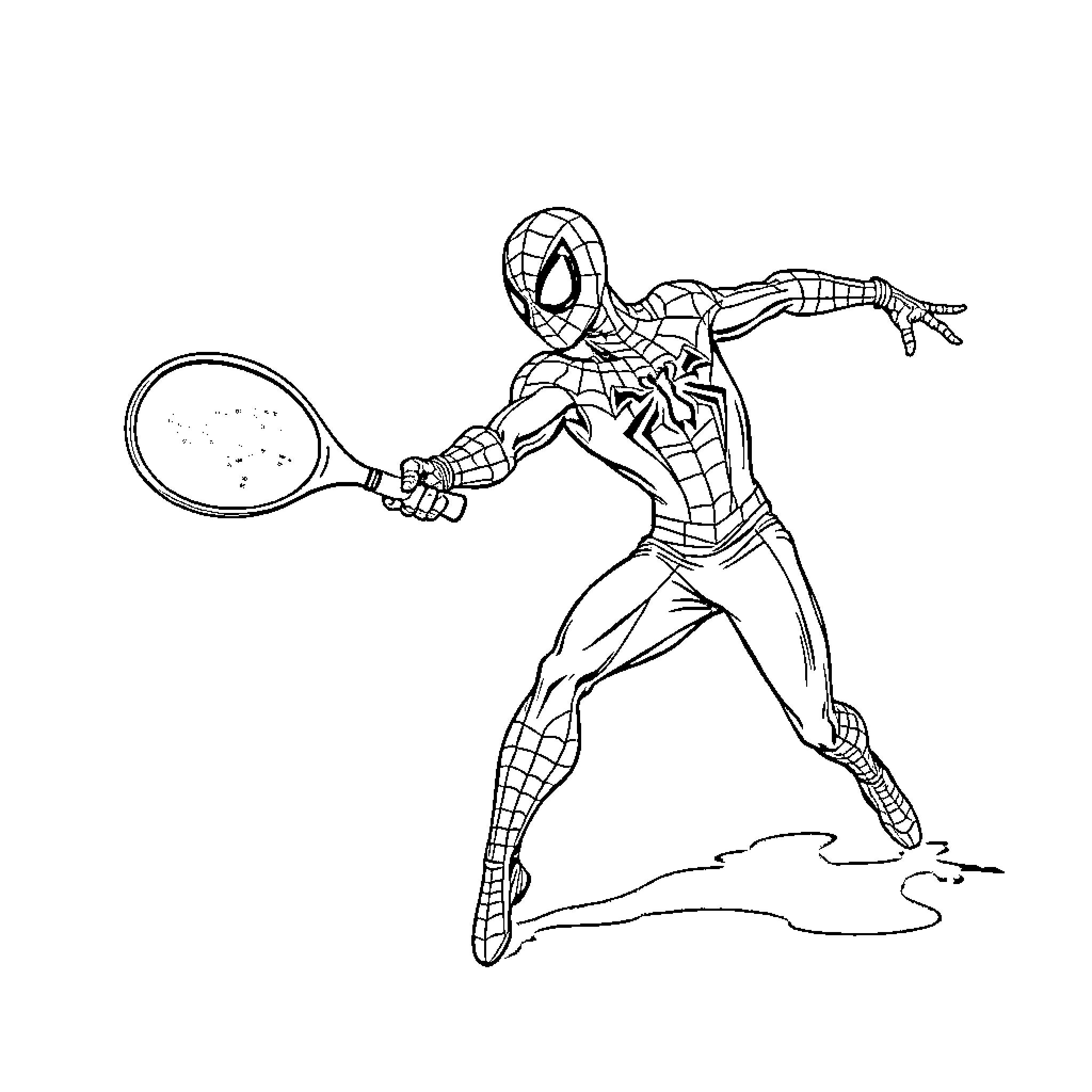 Spider-Man swinging and ready to strike Coloring Page (free black-and-white line drawing printable PDF for all, from beginners to advanced learners, including children, teens, adults, and seniors)