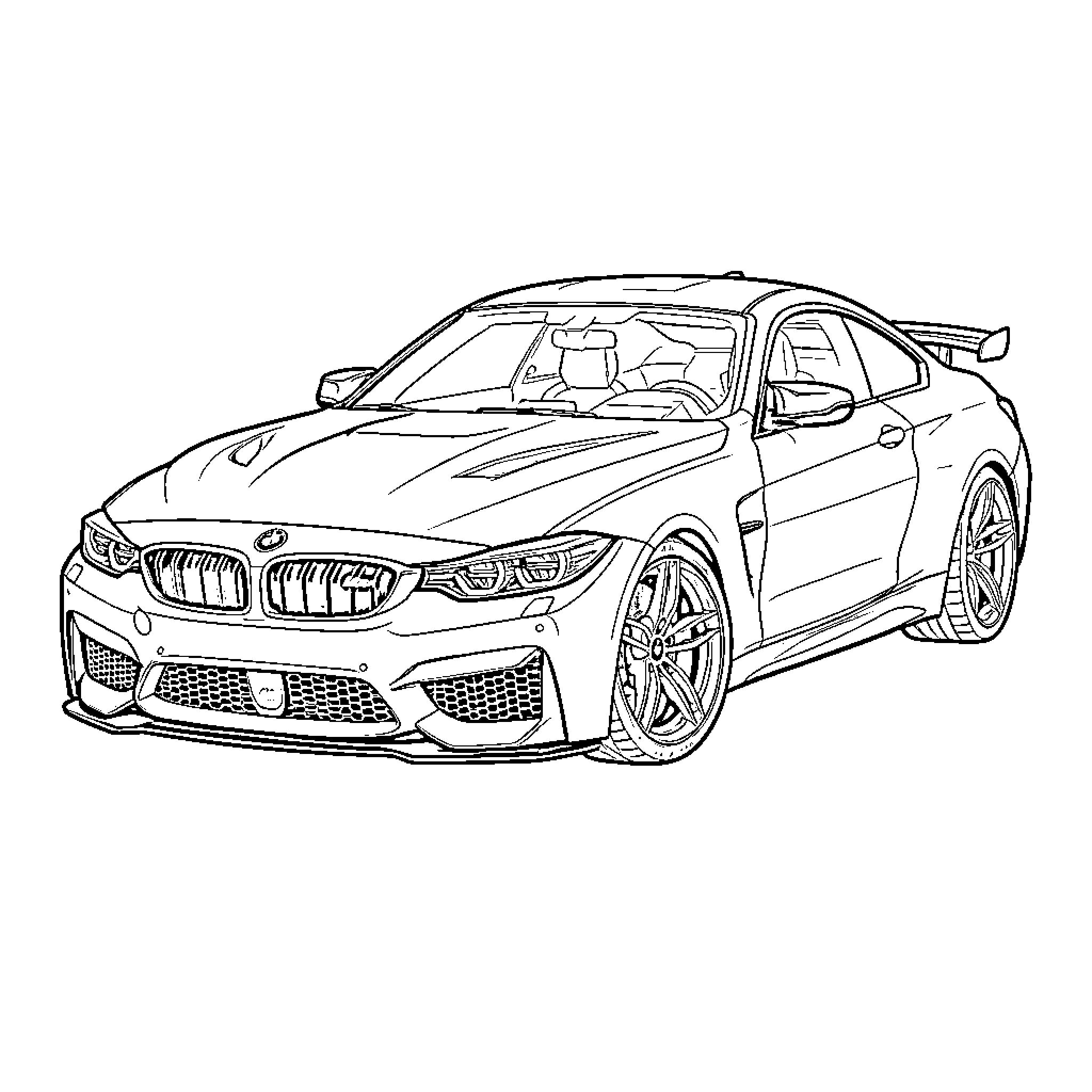 BMW High-Performance Coupe in Action Coloring Page (free black-and-white line drawing printable PDF for all, from beginners to advanced learners, including children, teens, adults, and seniors)