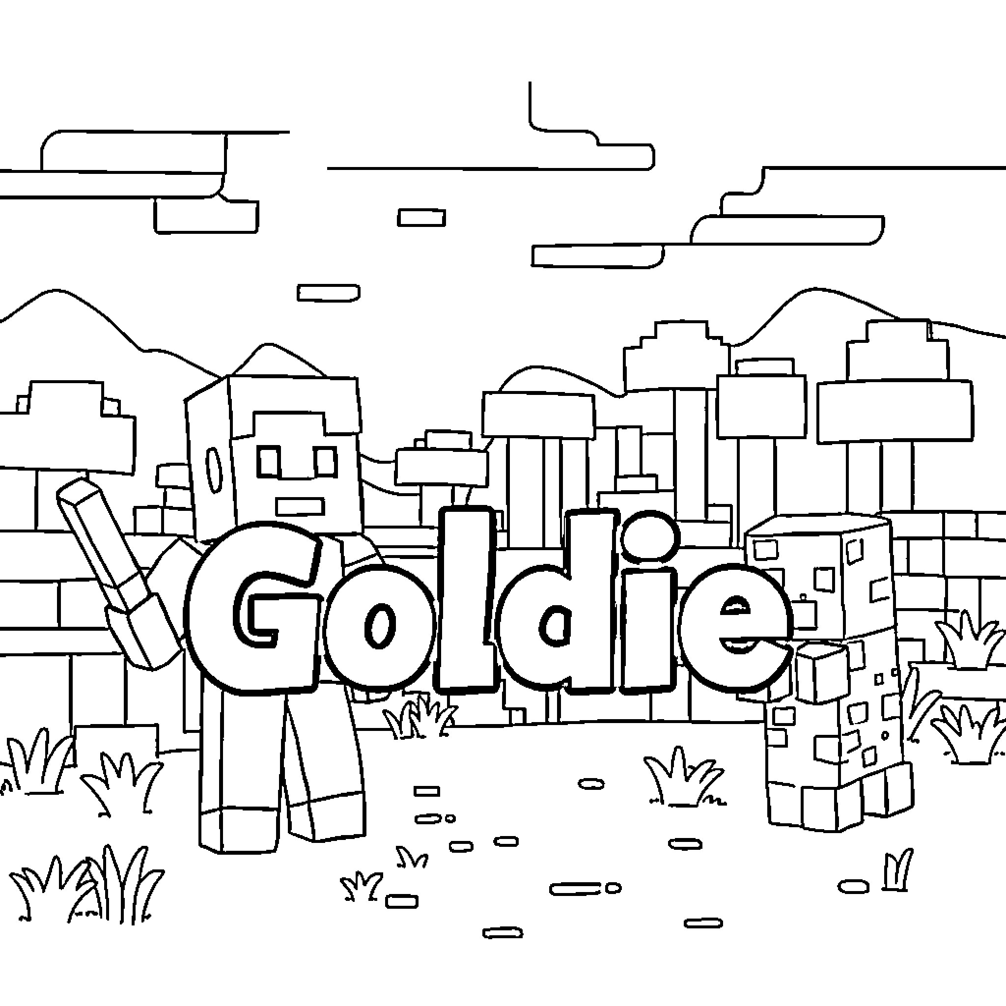 Minecraft Character Exploring a Blocky City Landscape Coloring Page (free black-and-white line drawing printable PDF for all, from beginners to advanced learners, including children, teens, adults, and seniors)