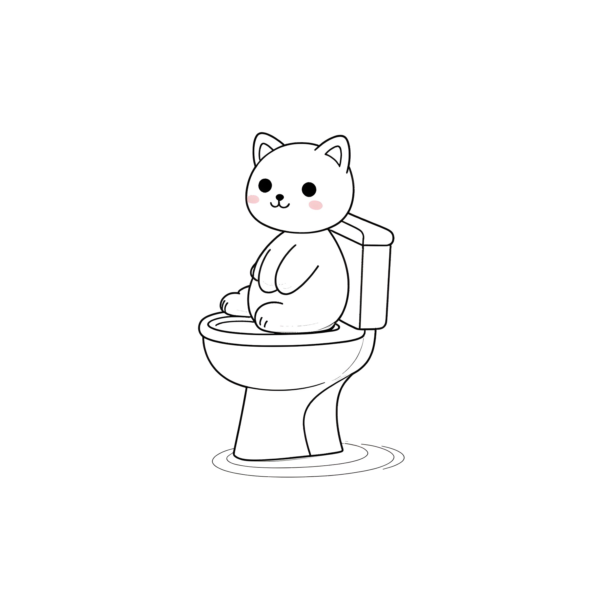 Asiamatas cat playing on toilet bowl Coloring Page (free black-and-white line drawing printable PDF for all, from beginners to advanced learners, including children, teens, adults, and seniors)