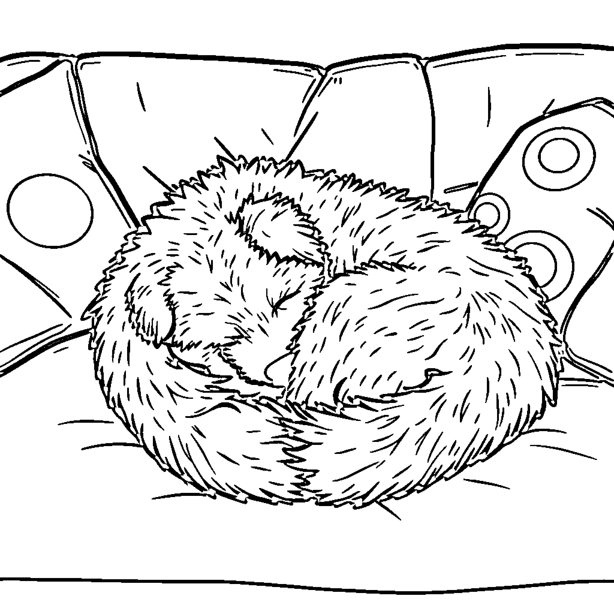 Dog sleeping peacefully in a cozy nest Coloring Page (free black-and-white line drawing printable PDF for all, from beginners to advanced learners, including children, teens, adults, and seniors)