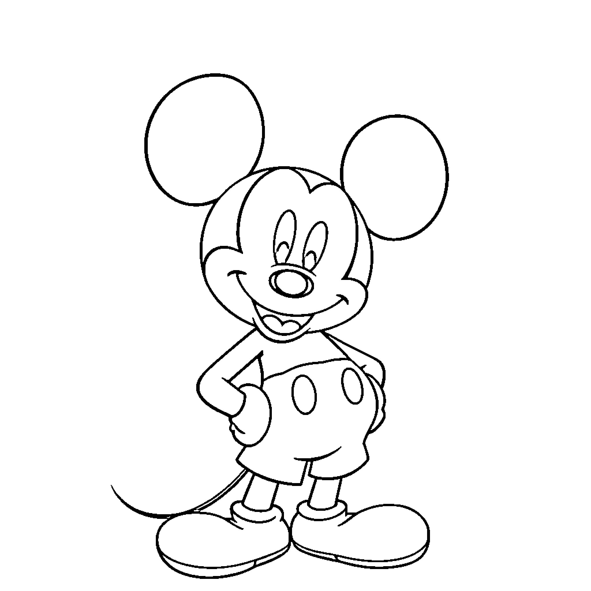 Mickey Mouse waving joyfully Coloring Page (free black-and-white line drawing printable PDF for all, from beginners to advanced learners, including children, teens, adults, and seniors)