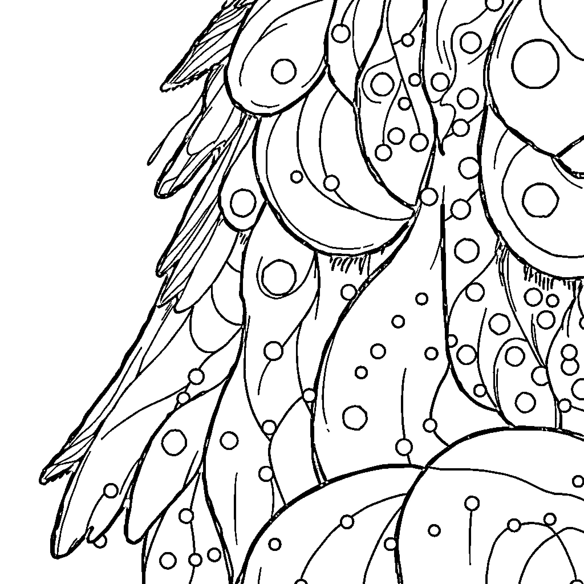 Dot Feathery Fantasia with Whimsical Shapes Coloring Page (free black-and-white line drawing printable PDF for all, from beginners to advanced learners, including children, teens, adults, and seniors)