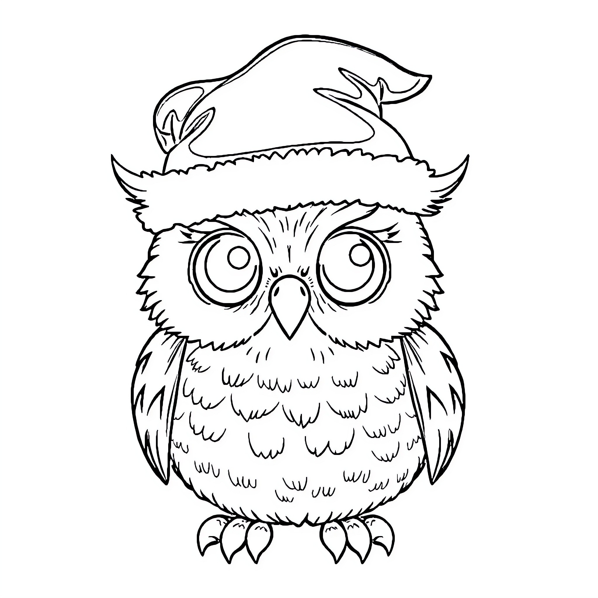 Owl wearing a cozy winter hat Coloring Page (free black-and-white line drawing printable PDF for all, from beginners to advanced learners, including children, teens, adults, and seniors)